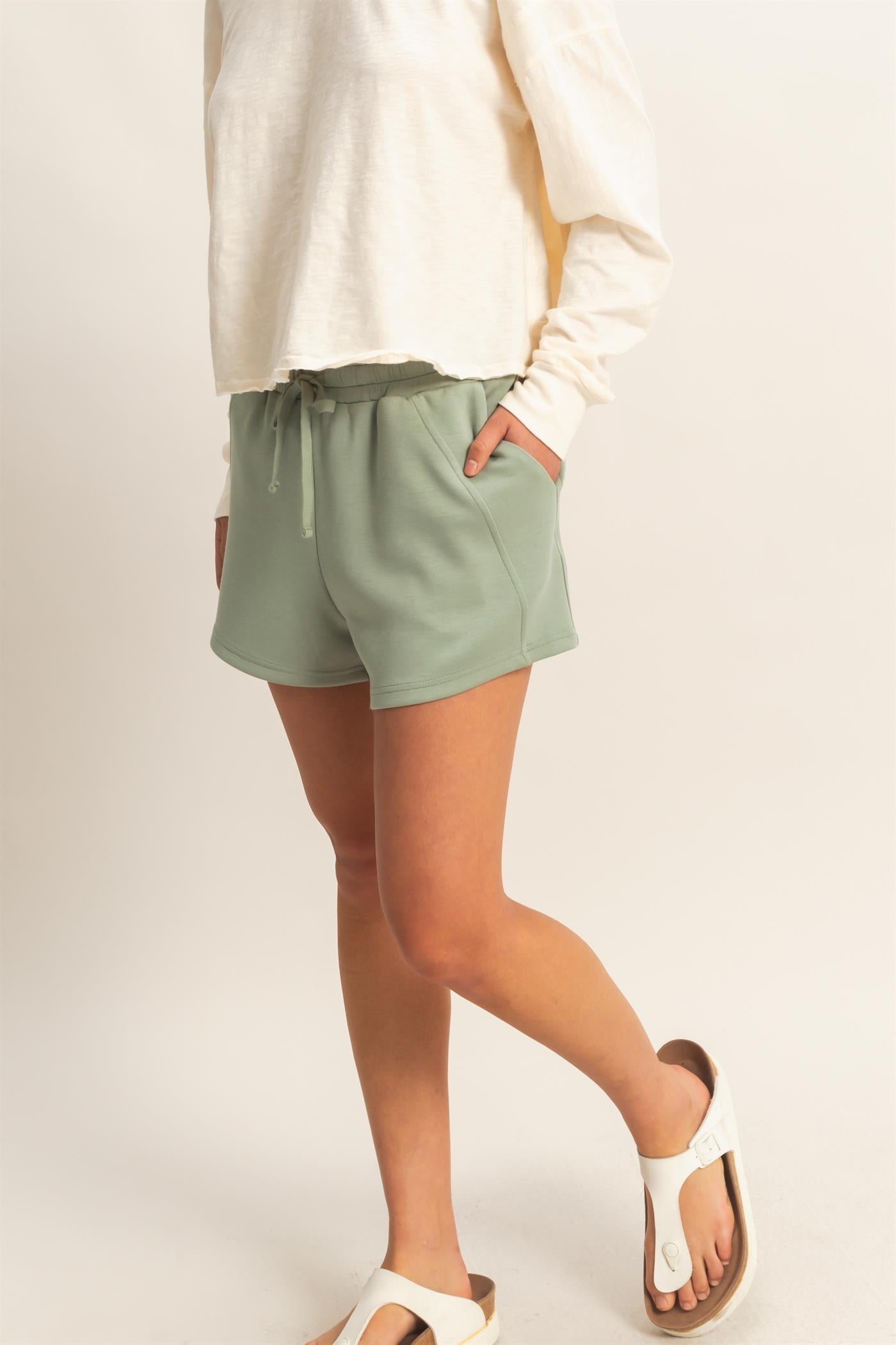 Wholesale Drawstring Waist Shorts Shorts DZ26C708 SAGE GREEN DOUBLE ZERO