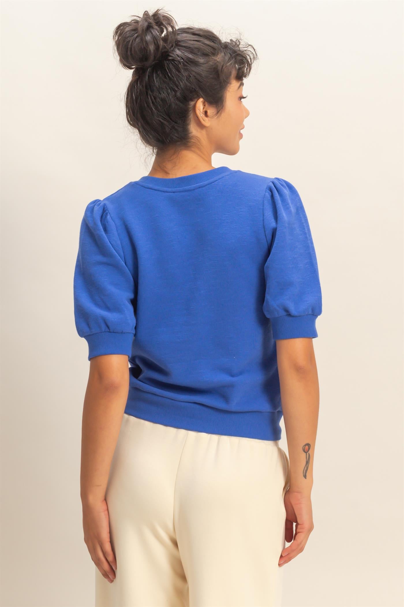 Wholesale Puff Short Sleeve Crew Neck Top Clothing Tops DZ26A927 COBALT DOUBLE ZERO