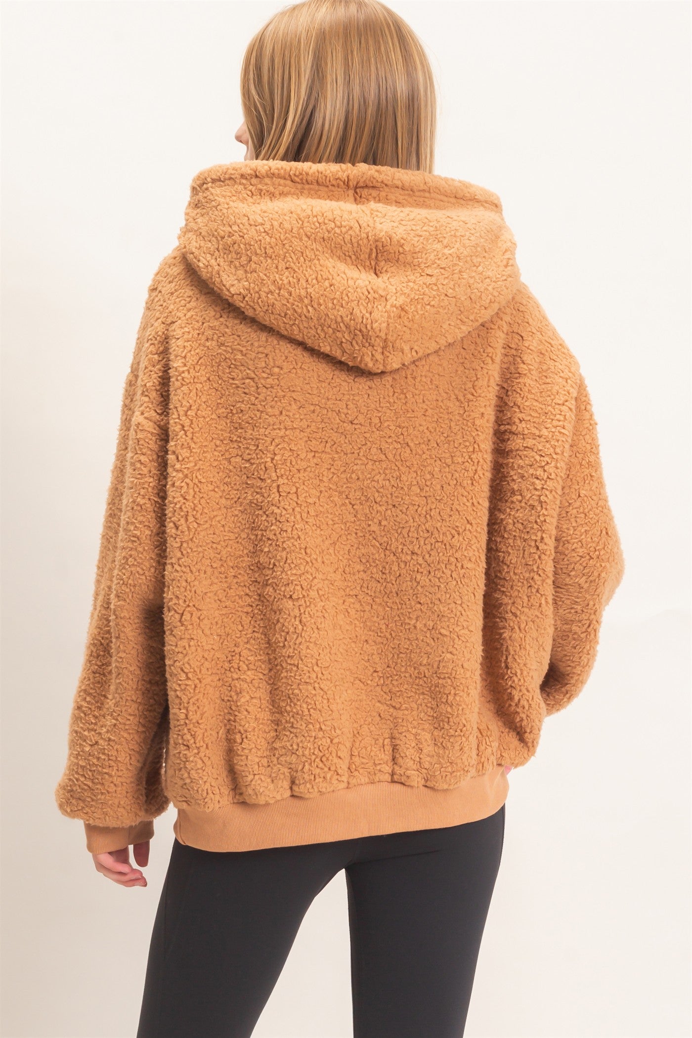 Wholesale Plush Sherpa Pullover Hoodie Hoodies HF26F289 CAMEL HYFVE