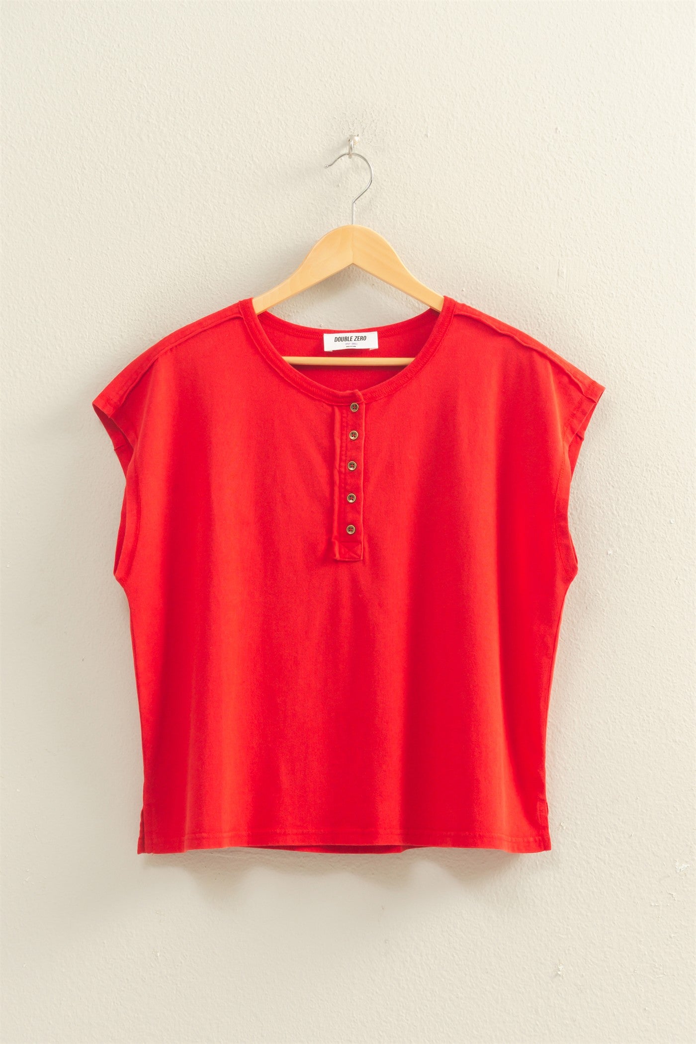 Wholesale Henley Neck Cap Sleeve Top Clothing Tops DZ26E279 RED DOUBLE ZERO