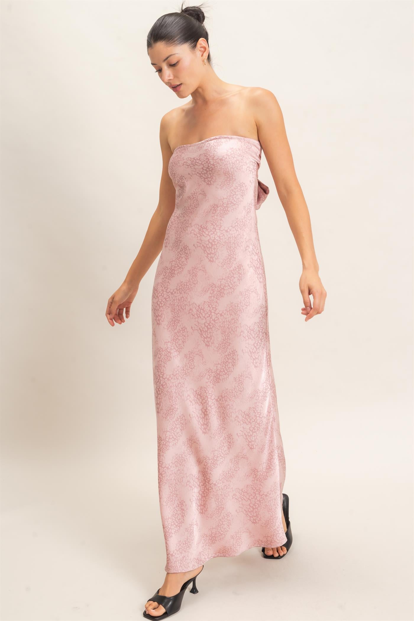 Wholesale Satin Patterned Maxi Dress Dresses HF26F029 PINK HYFVE