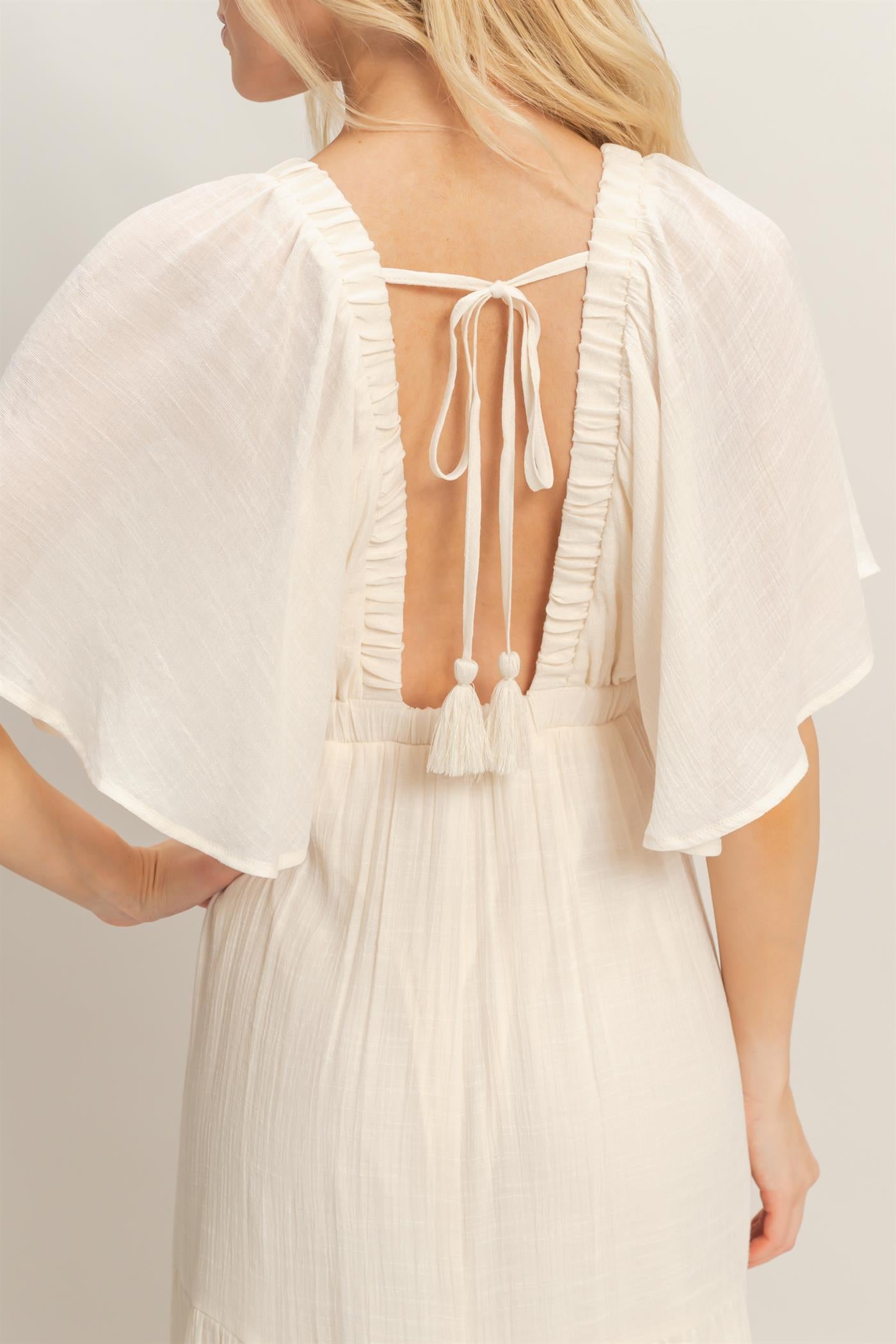 Wholesale Flutter Sleeve Maxi Dress Dresses HF26C285-D CREAM HYFVE