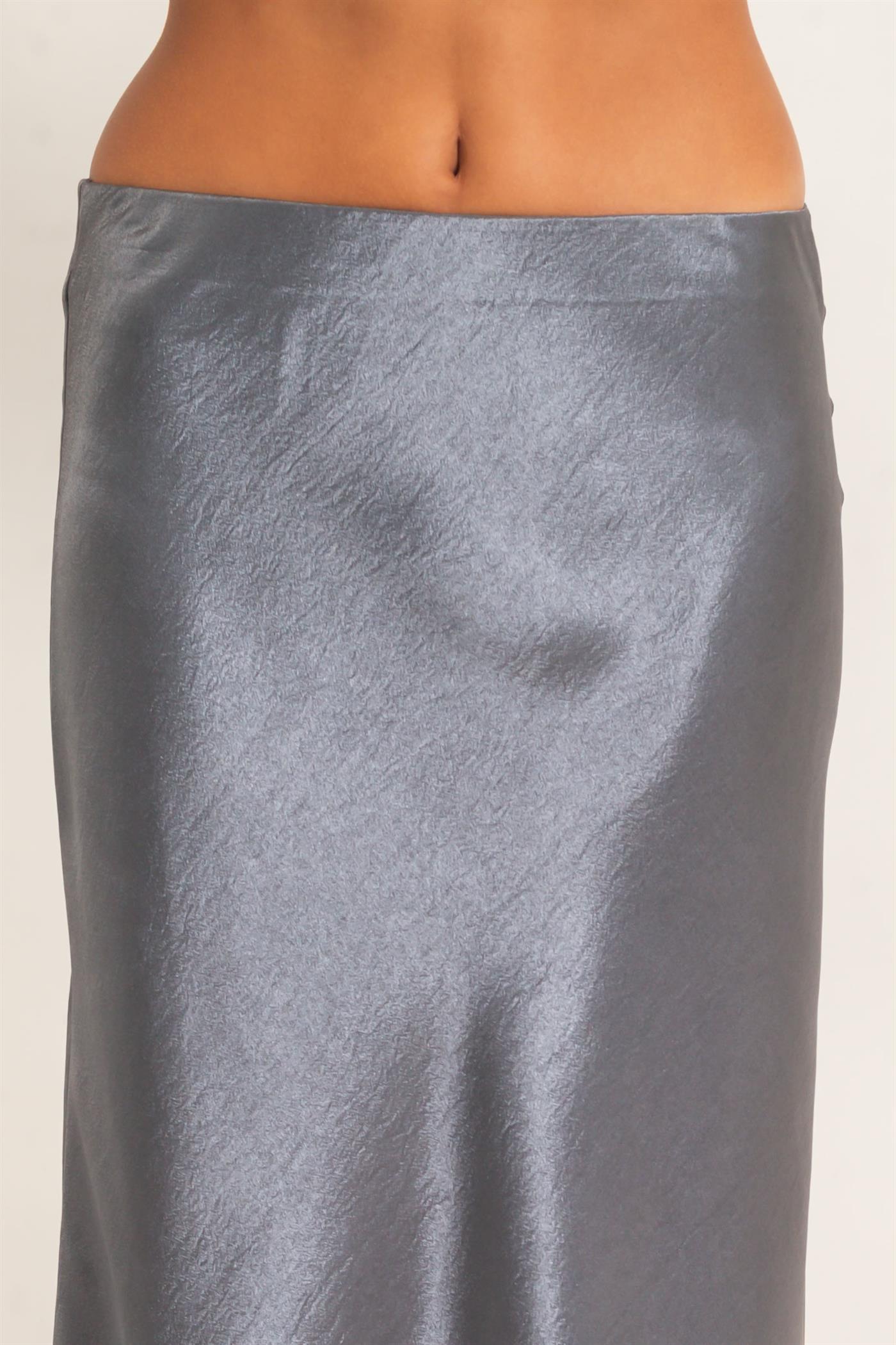 Wholesale Satin Midi Skirt Skirts DZ26C962 DARK GRAY DOUBLE ZERO