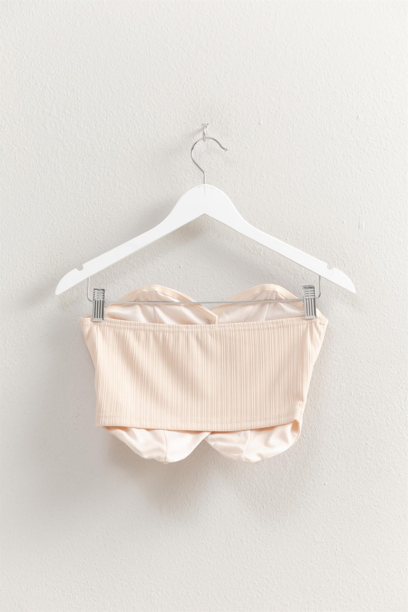 Wholesale Buttoned Front Strapless Knit Bustier Top Clothing Tops HF25A209 ALMOND HYFVE