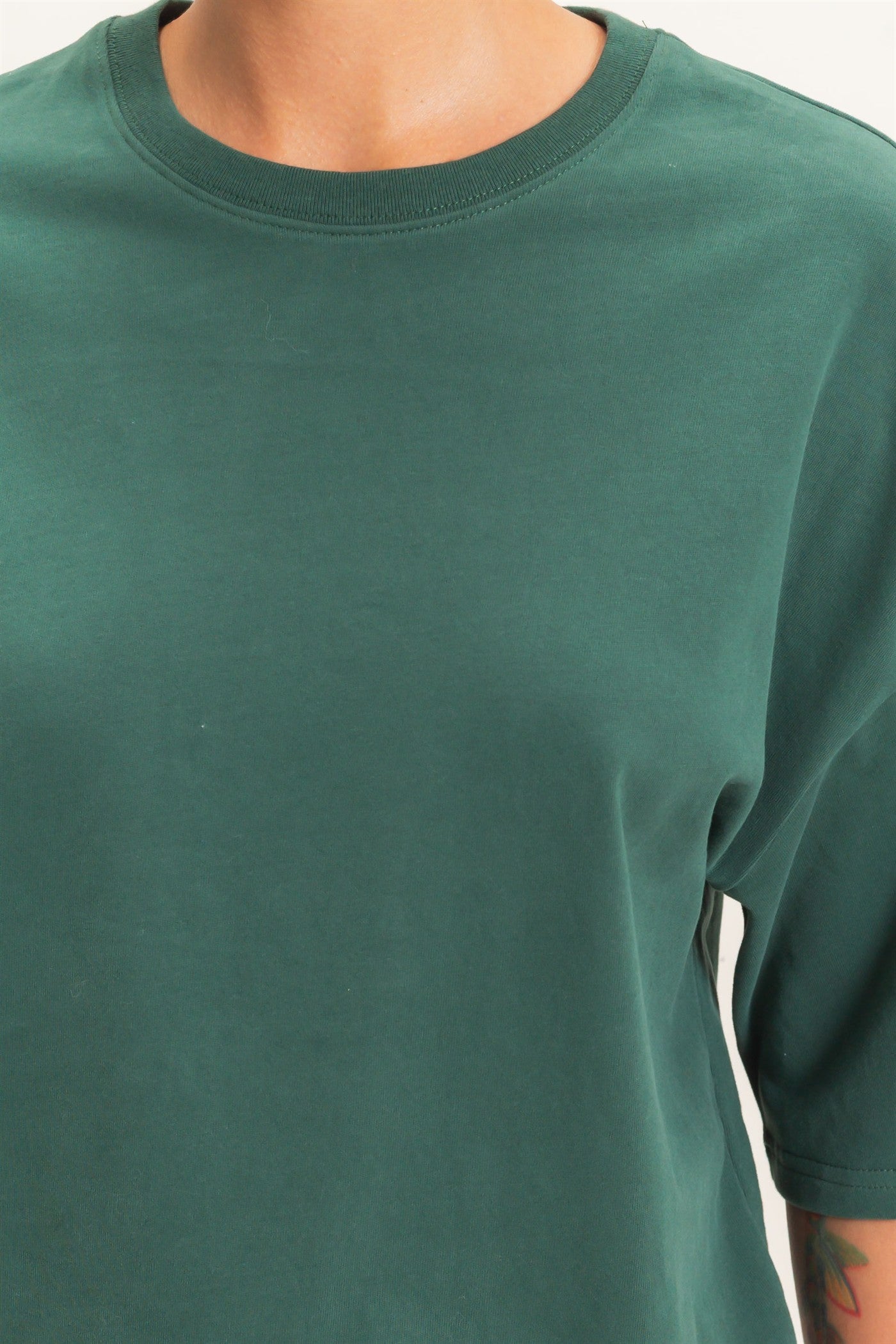 Wholesale Washed Crew Neck Short Sleeve Top Clothing Tops DZ26E381 DARK GREEN DOUBLE ZERO
