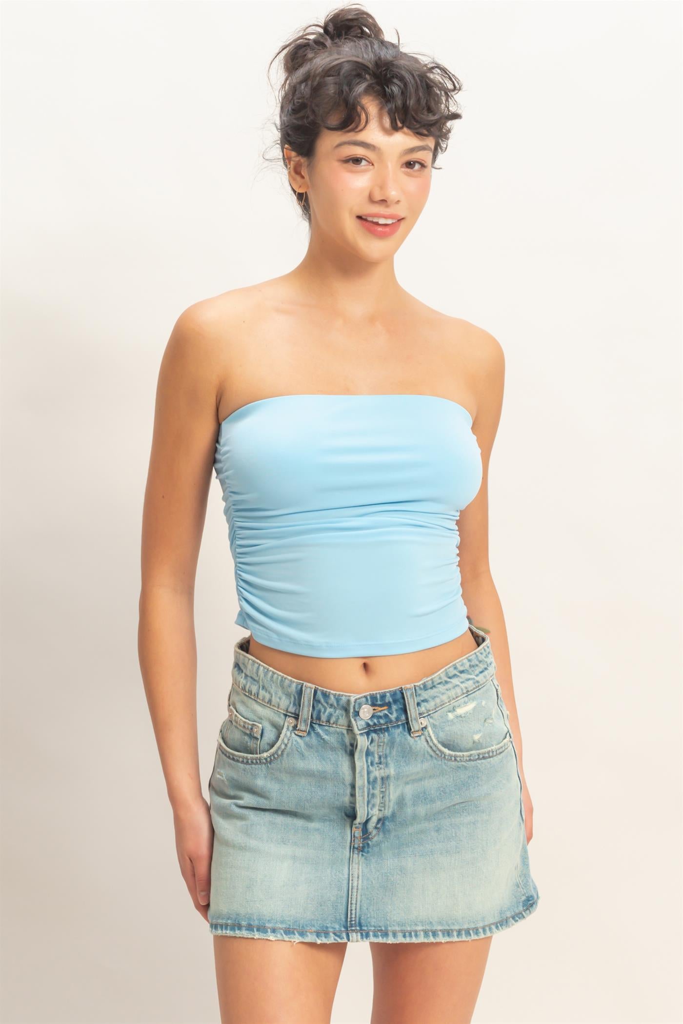 Wholesale Ruched Bandeau Top Clothing Tops DZ26C334 BLUE DOUBLE ZERO