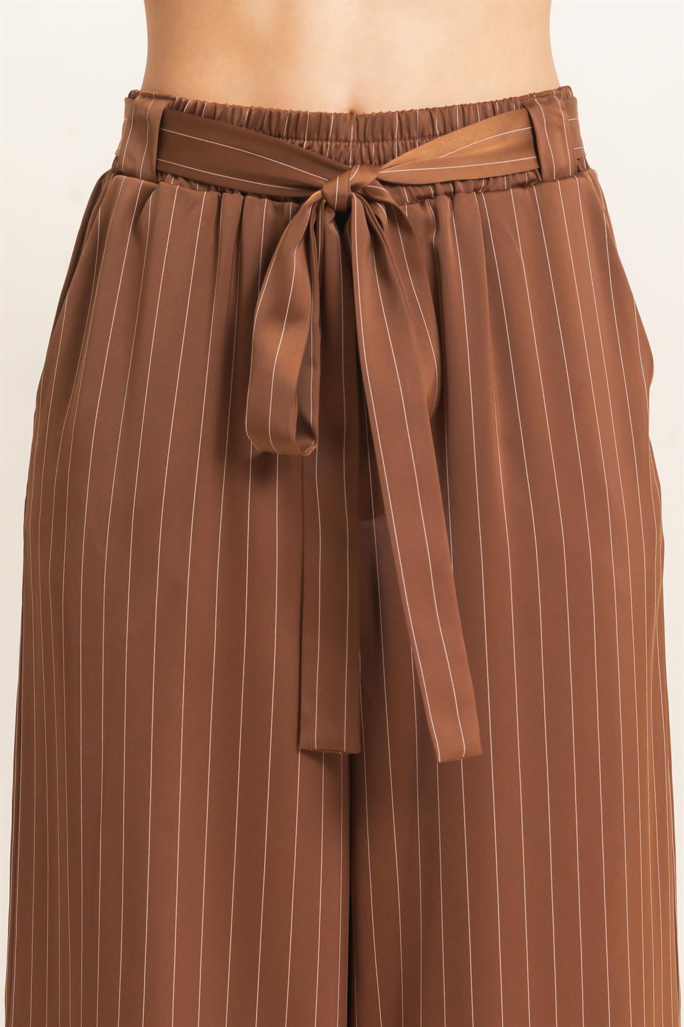 Wholesale Pinstripe Wide-Leg Pants Pants HF25F030 CHOCOLATE HYFVE
