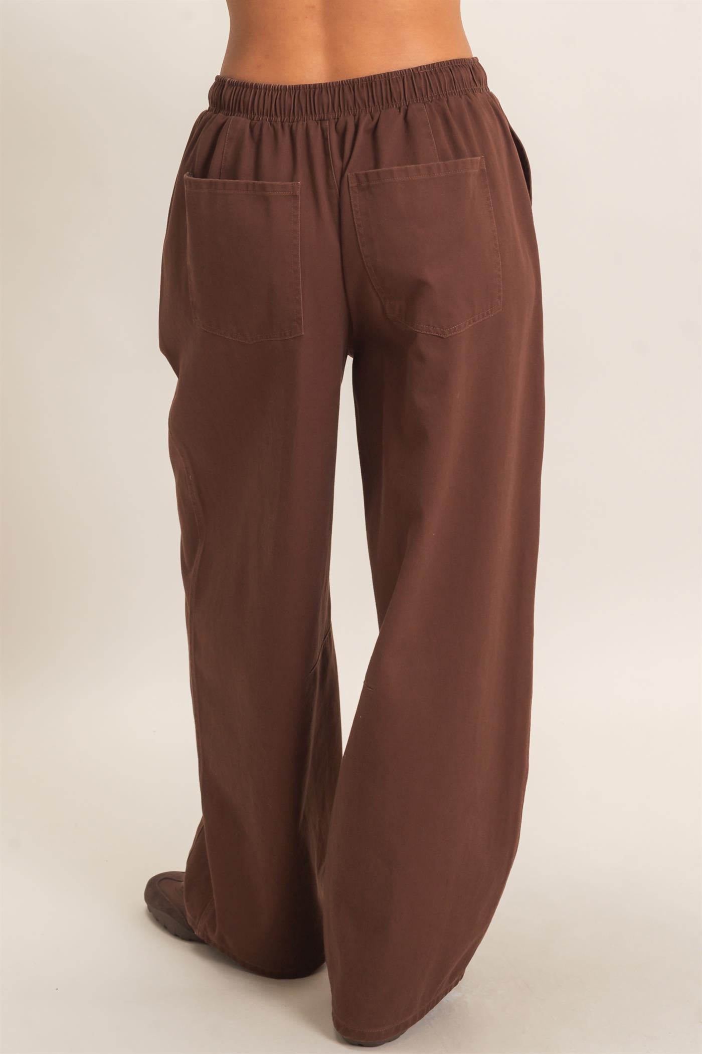 Wholesale Twill Elastic Waist Barrel Pants Pants DZ27A228 DARK BROWN DOUBLE ZERO
