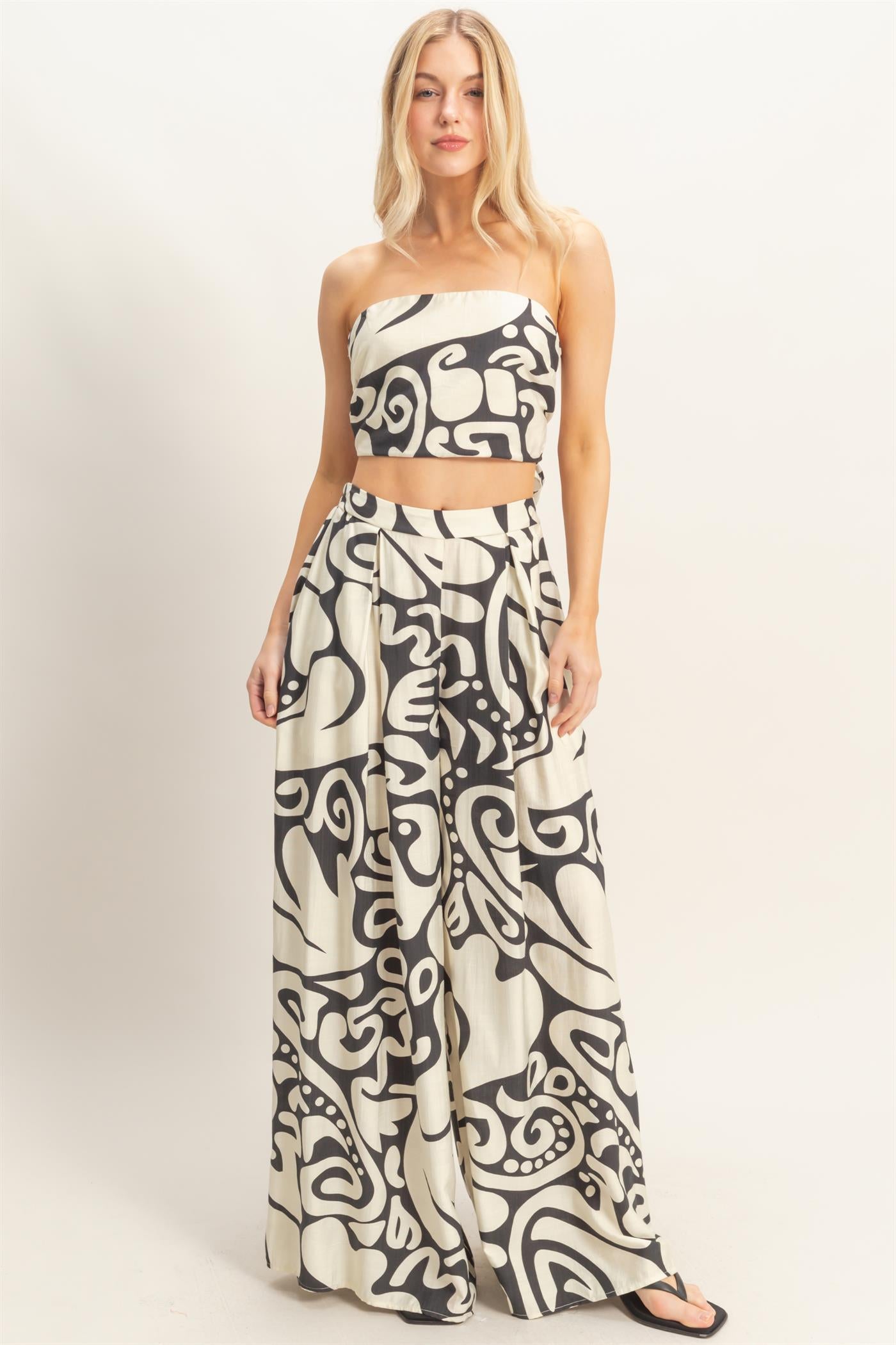 Wholesale Strapless Top & Wide Leg Pants Set Clothing HF26A344-SET-D BLACK HYFVE