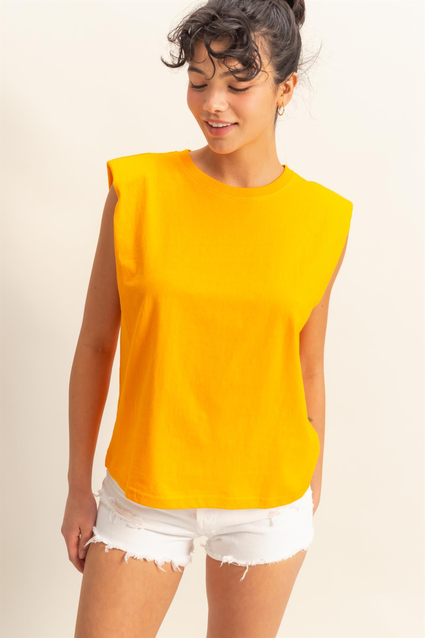 Wholesale Shoulder Pad Sleeveless Top Clothing Tops DZ24C849 ORANGE DOUBLE ZERO