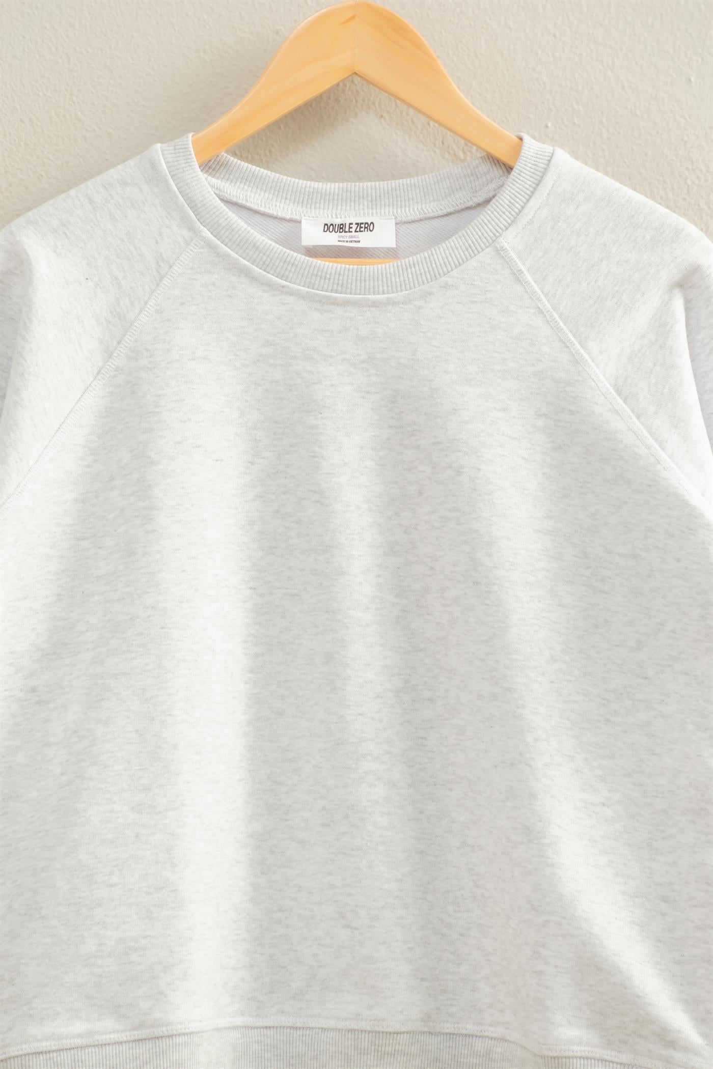 Wholesale Crew Neck Raglan Sleeve Comfy Pullover Sweatshirt Sweatshirts DZ25E237 HEATHER GRAY DOUBLE ZERO