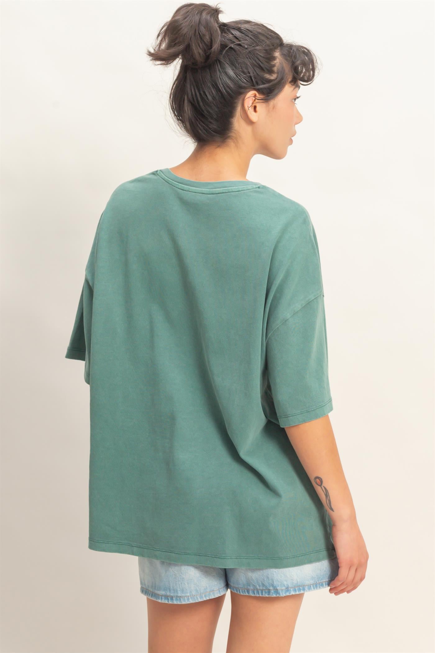 Wholesale Oversized Varsity Style V-Neck Graphic T-Shirt T-Shirts DZ26C200 DARK TEAL DOUBLE ZERO