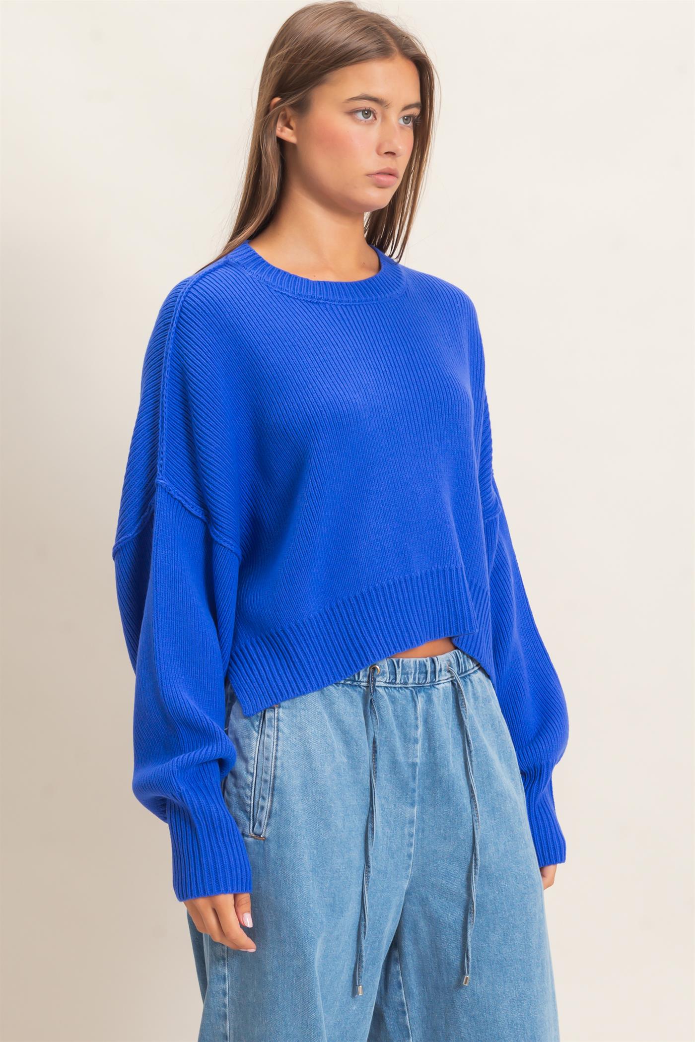 Wholesale Ribbed Drop Shoulder Sweater Sweaters DZ26C982 COBALT DOUBLE ZERO
