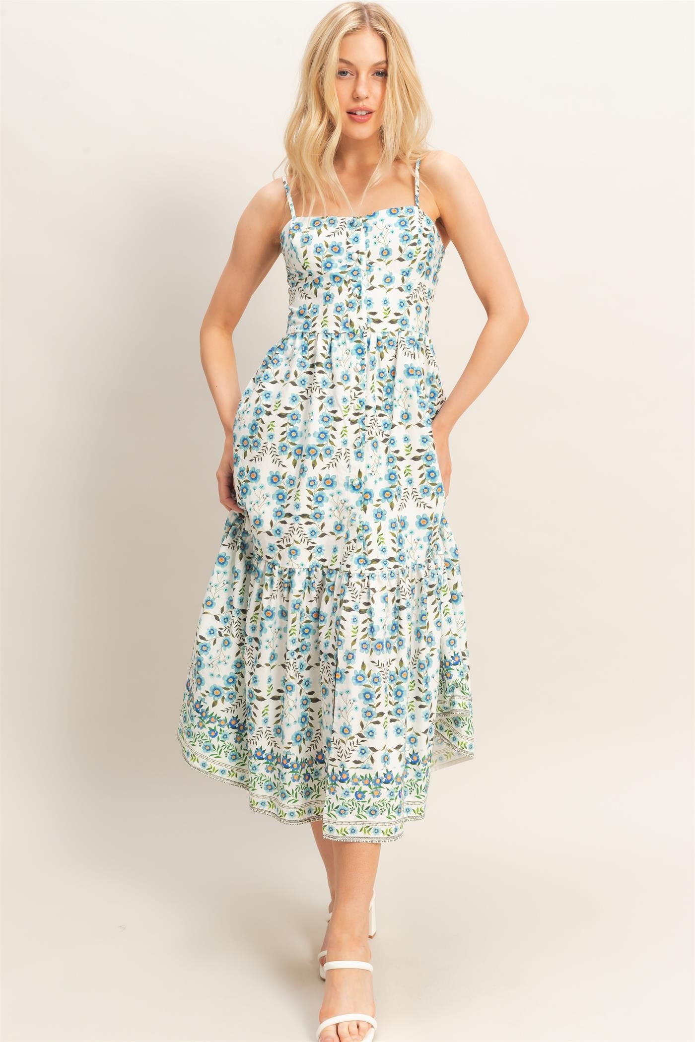 Wholesale Floral Print Spaghetti Strap Dress Dresses HF26C548 BLUE HYFVE