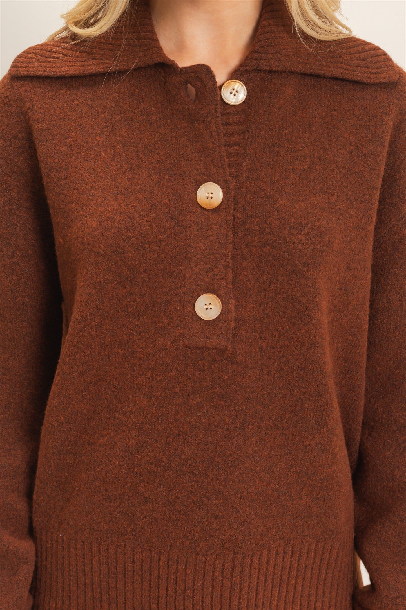 Wholesale Button-Up Collared Sweater Sweaters HF26E752 BROWN HYFVE