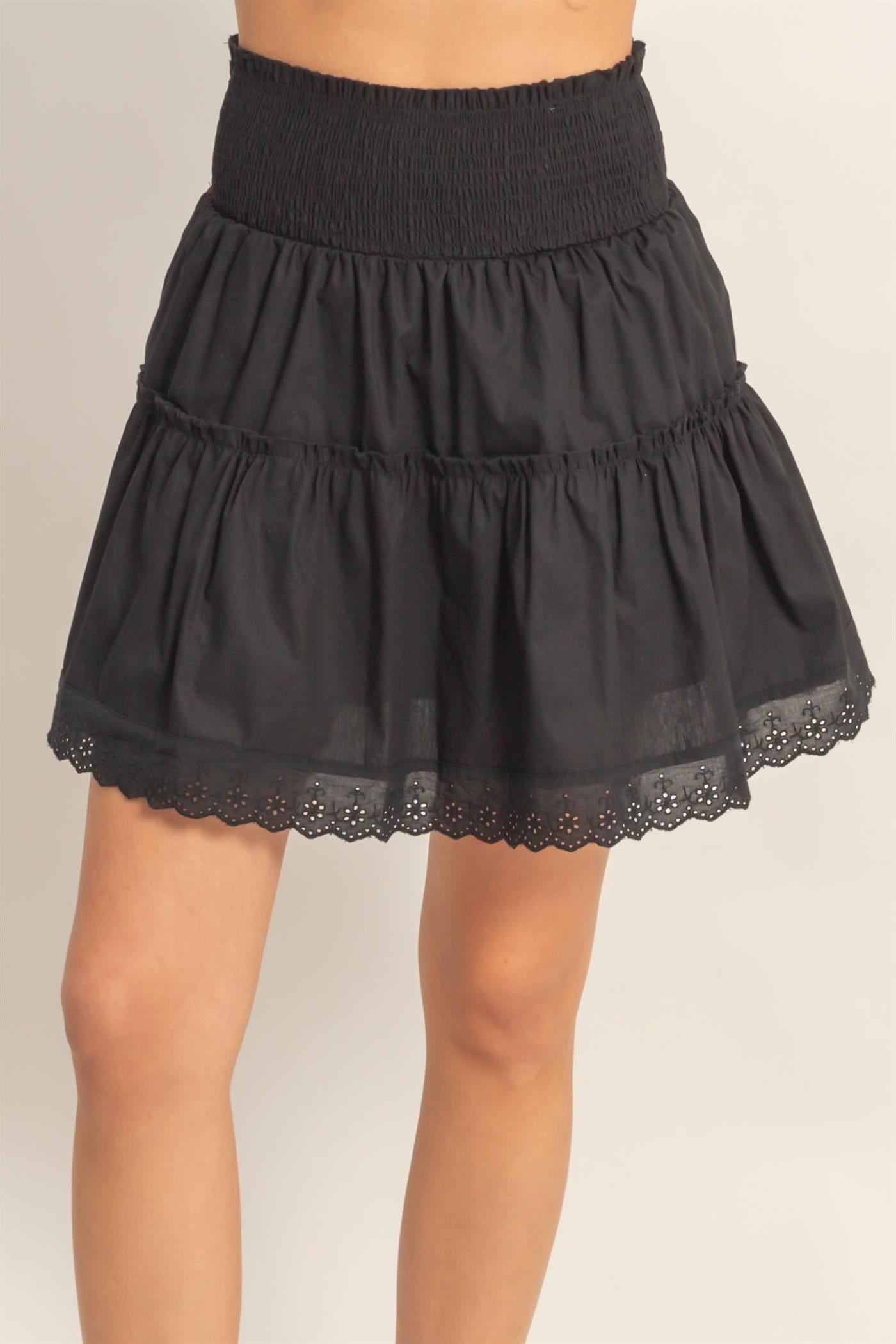 Wholesale Smocked Waist Layered Skirt Skirts HF26A781 BLACK HYFVE