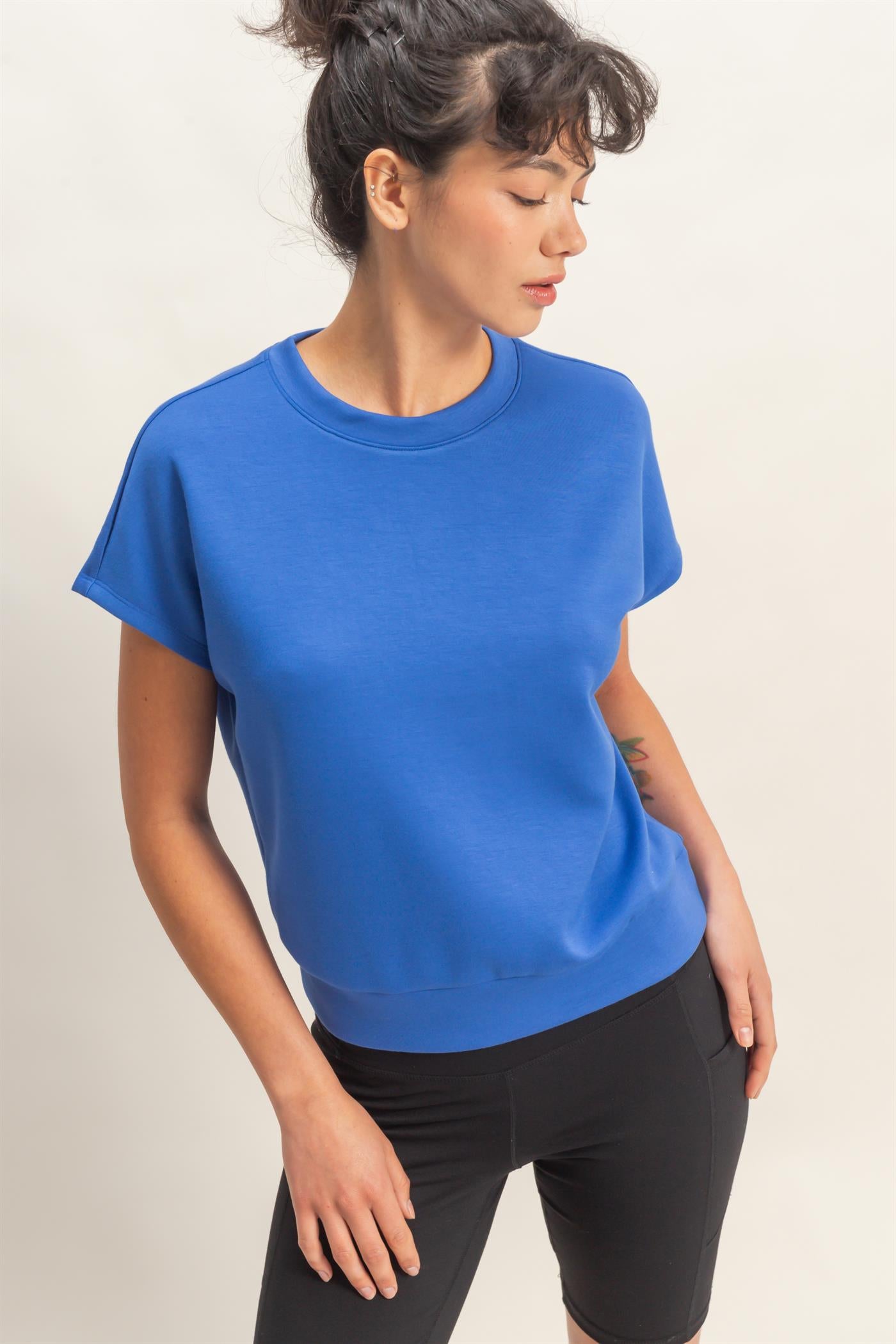 Wholesale Crew Neck Short Dolman Sleeve Top Clothing Tops DZ26C205 COBALT DOUBLE ZERO