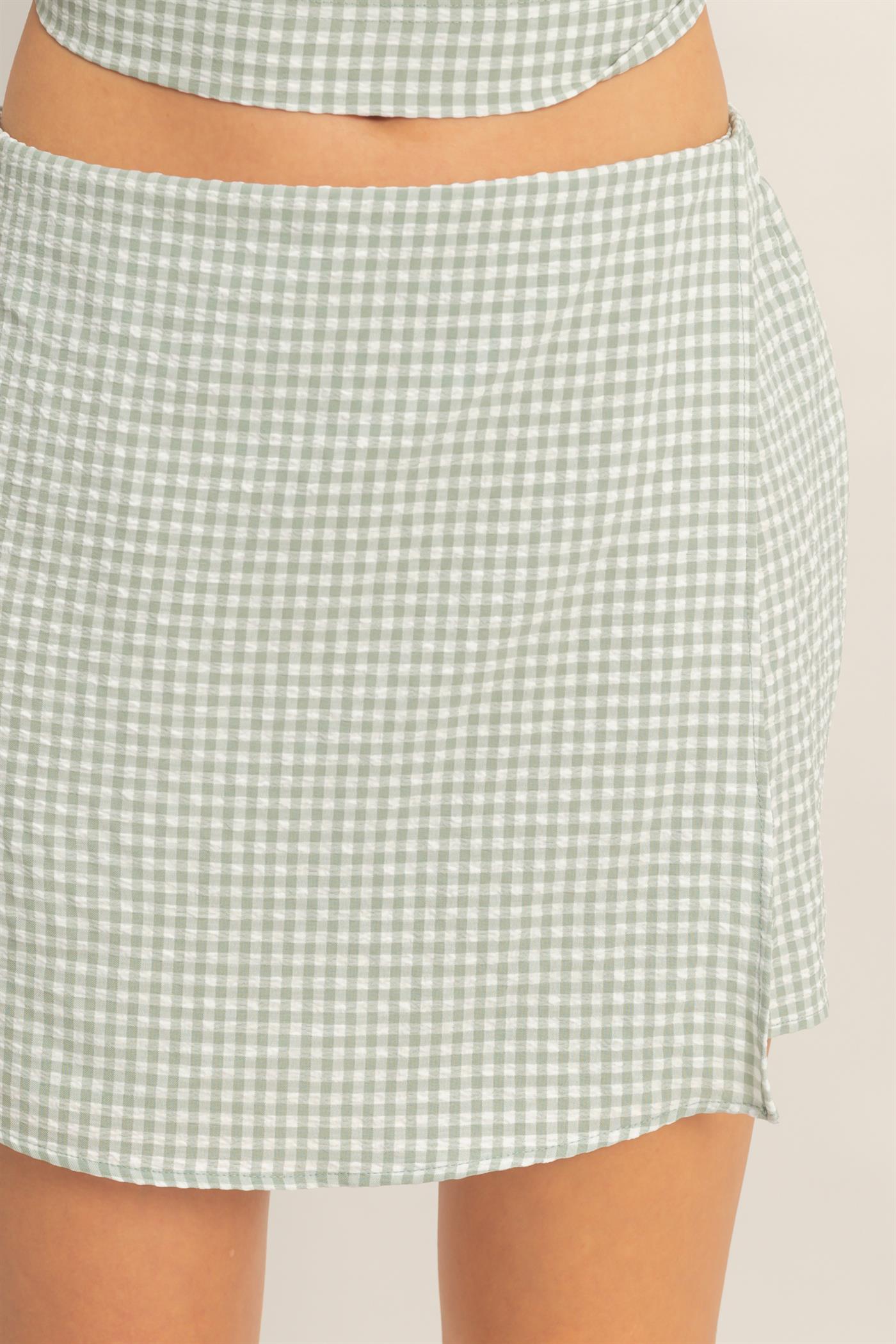 Wholesale Gingham Checkered Sleeveless Top And Skort Set Clothing DZ26C688-SET SAGE GREEN DOUBLE ZERO