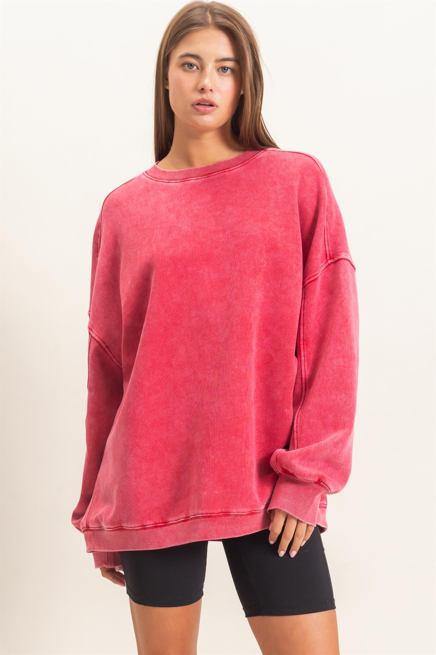 Wholesale Acid Wash Crew Neck Long Sleeve Sweatshirt Sweatshirts DZ26E268 RED DOUBLE ZERO
