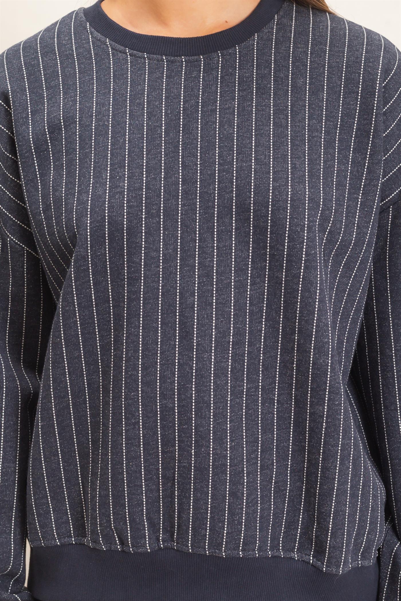Wholesale Pinstripe Crew Neck Sweatshirt Sweatshirts DZ26E627 NAVY DOUBLE ZERO