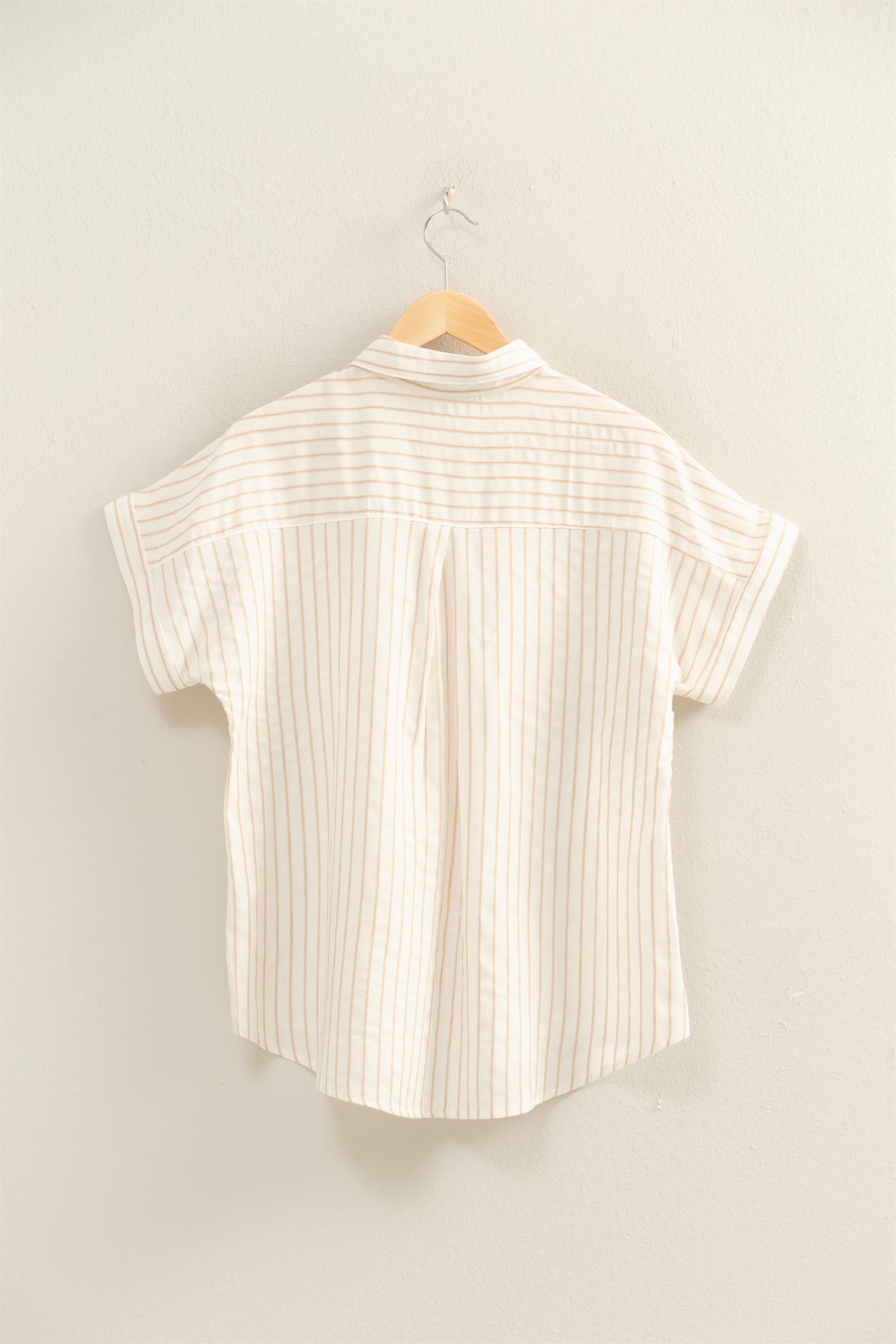 Wholesale Striped Button-Up Dolman Sleeve Shirt Shirts DZ26A207 TAUPE DOUBLE ZERO