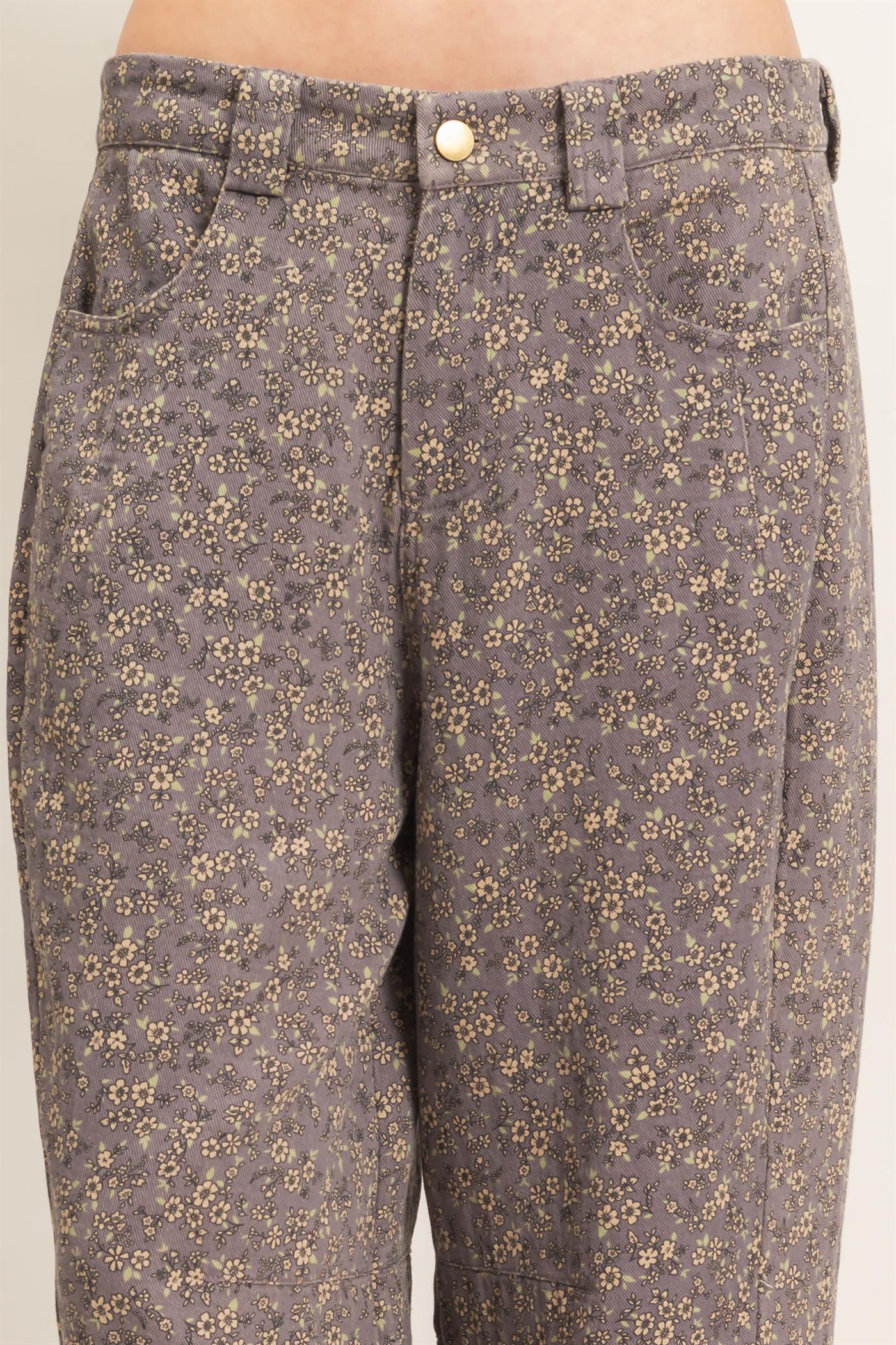 Wholesale Floral Print Garment Wash Barrel Pants Pants HF26C840 ASH HYFVE