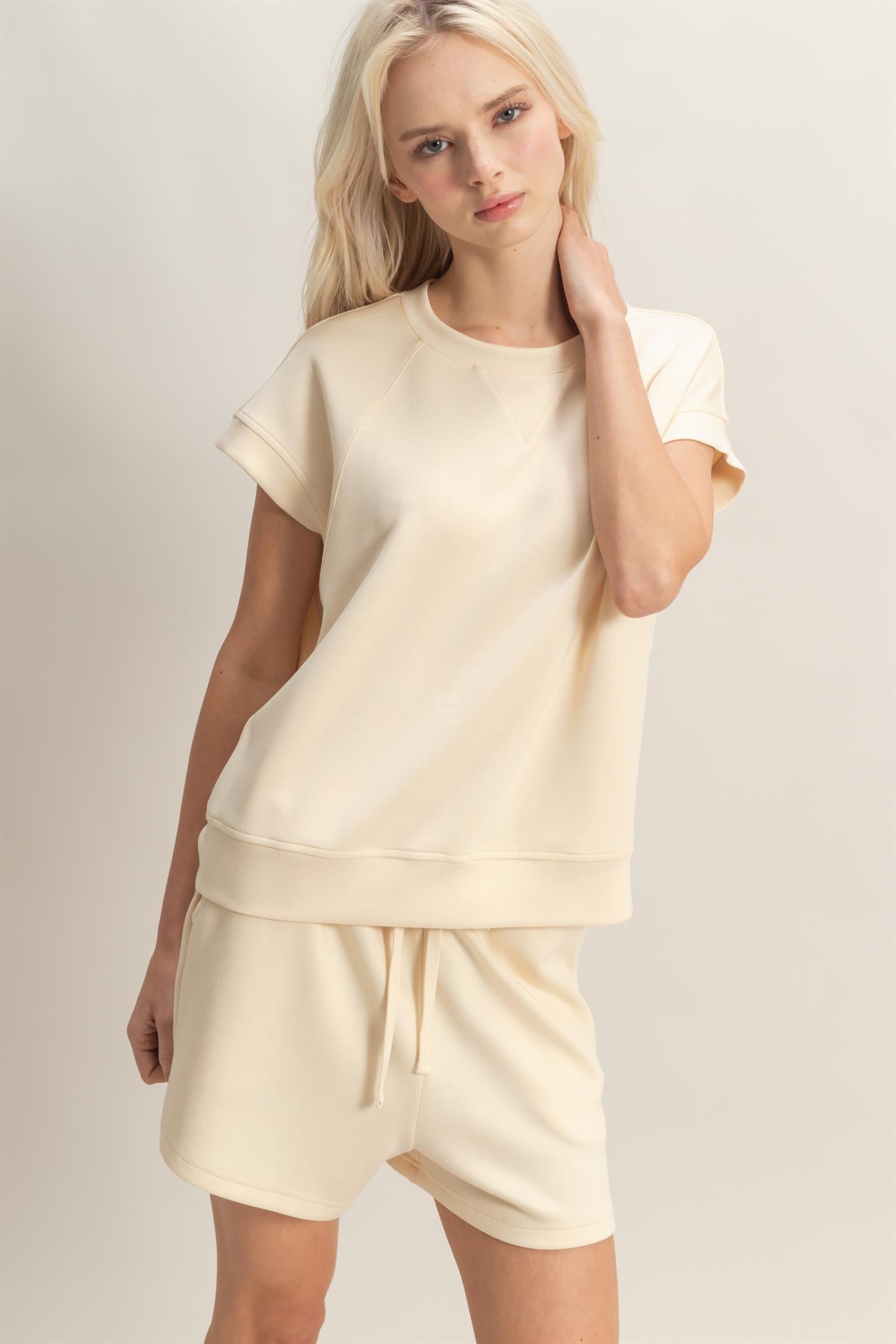 Wholesale Crew Neck Sleeveless Top And Shorts Set Clothing DZ26C575-SET ALPACA DOUBLE ZERO