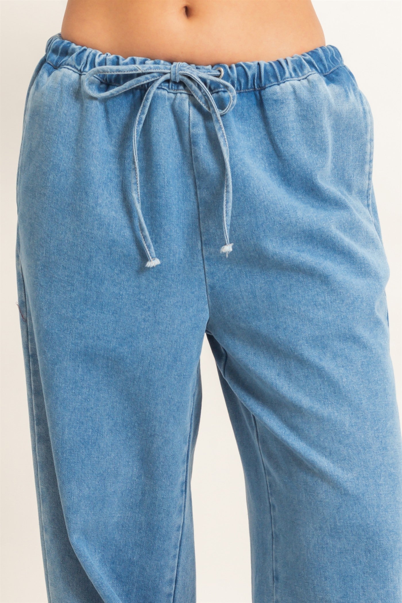 Wholesale Elastic Waist Wide Leg Denim Pants Pants DZ26E331 MEDIUM BLUE DOUBLE ZERO