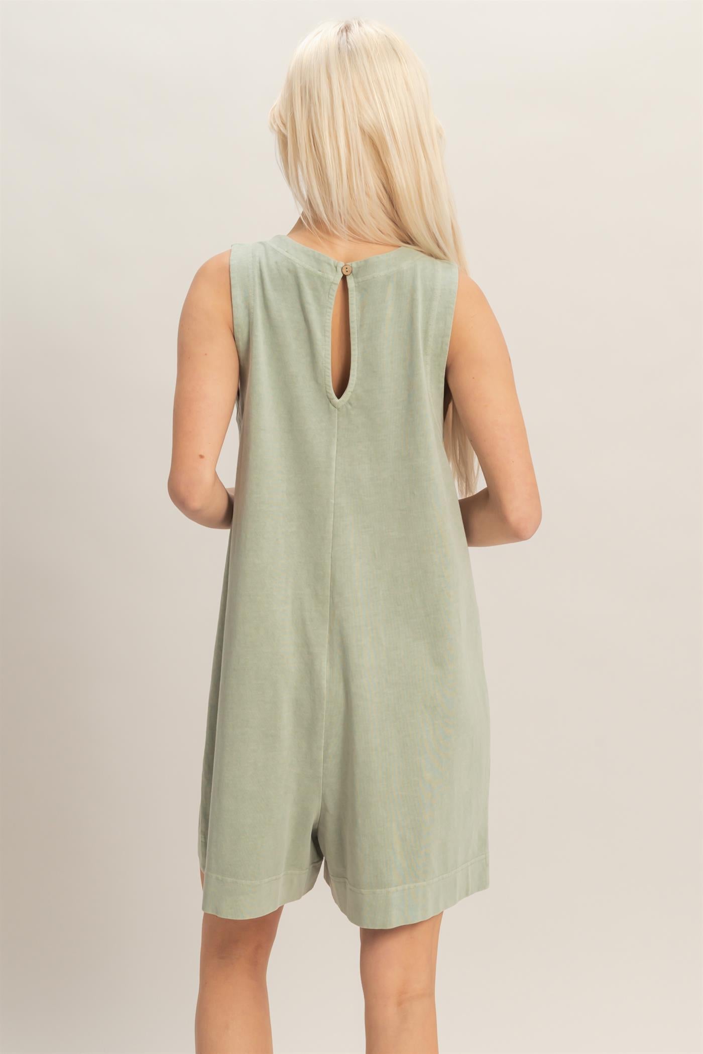 Wholesale Pocket Detail Sleeveless Romper Clothing DZ26A327 SAGE GREEN DOUBLE ZERO