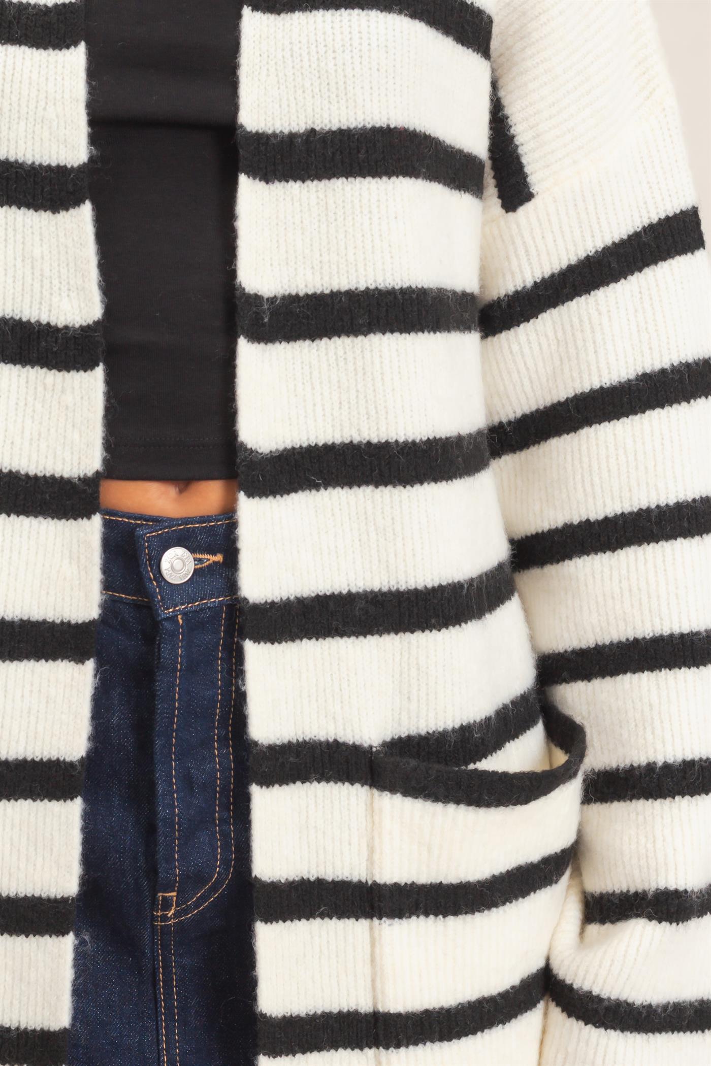 Wholesale Open Front Stripe Cardigan Cardigans DZ26C342 CREAM DOUBLE ZERO