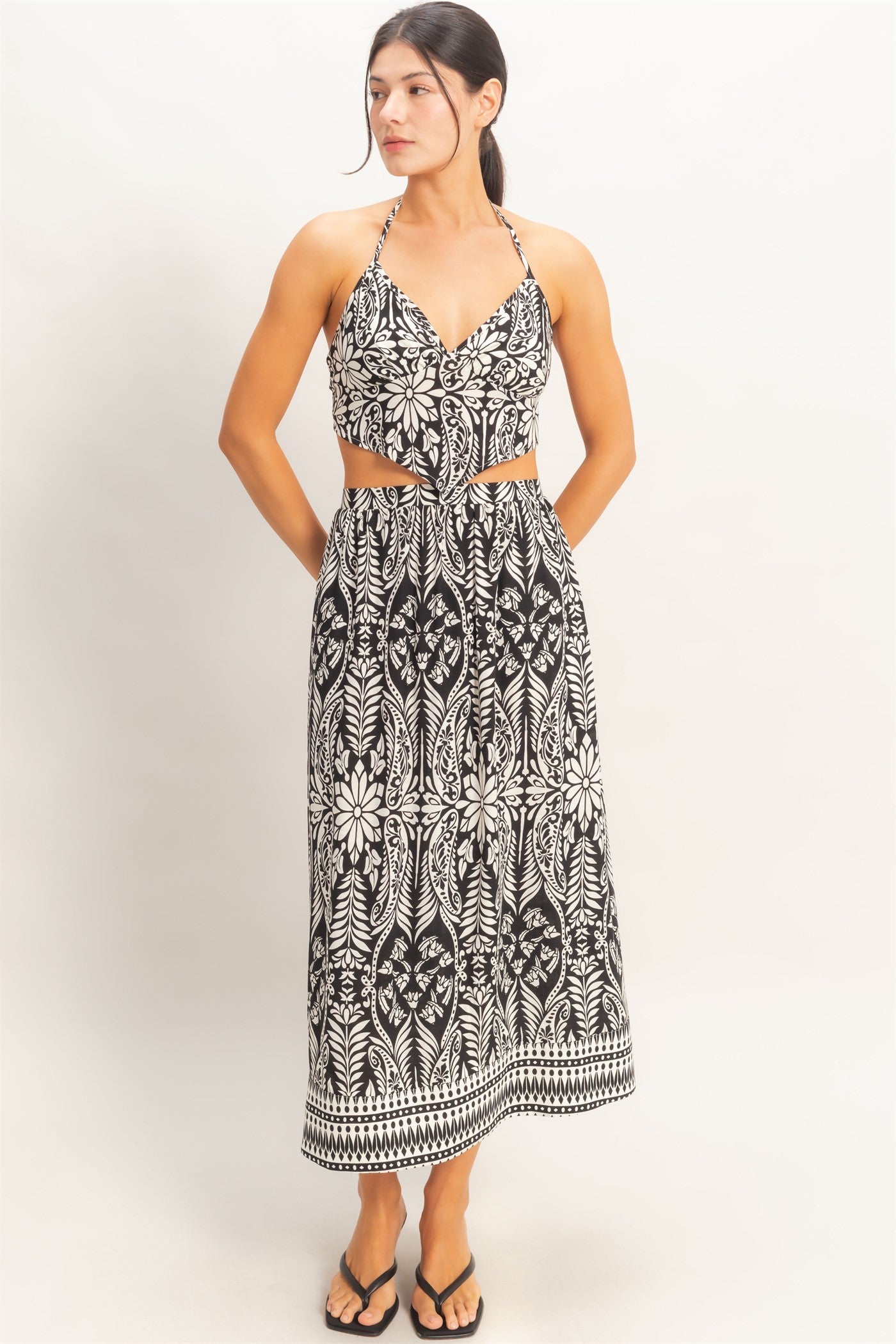 Wholesale Tropical Halter & Skirt Set Clothing HF26A863-SET BLACK HYFVE