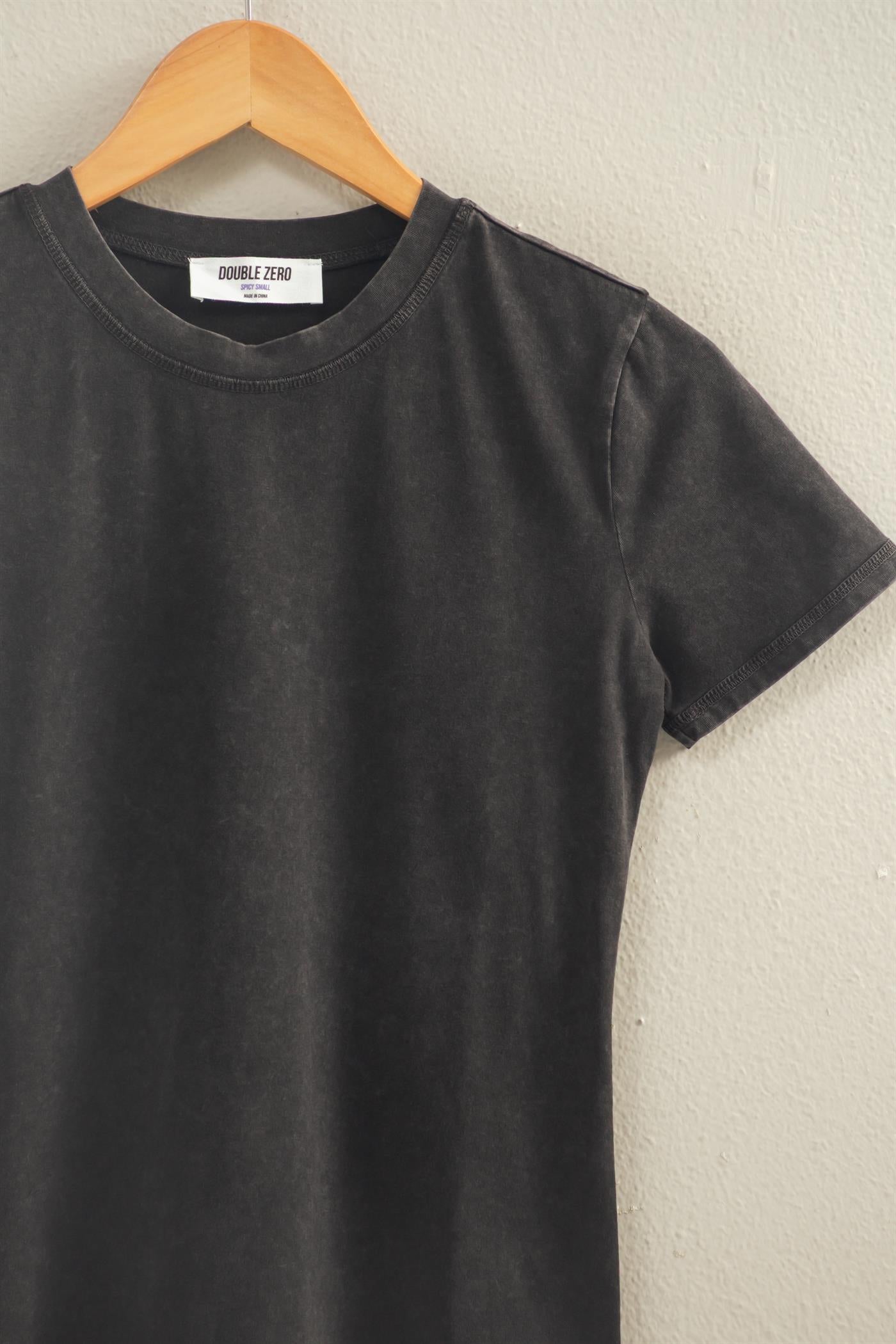 Wholesale Mineral Washed Short Sleeve Crew Neck Top T-Shirts DZ26A743 BLACK DOUBLE ZERO