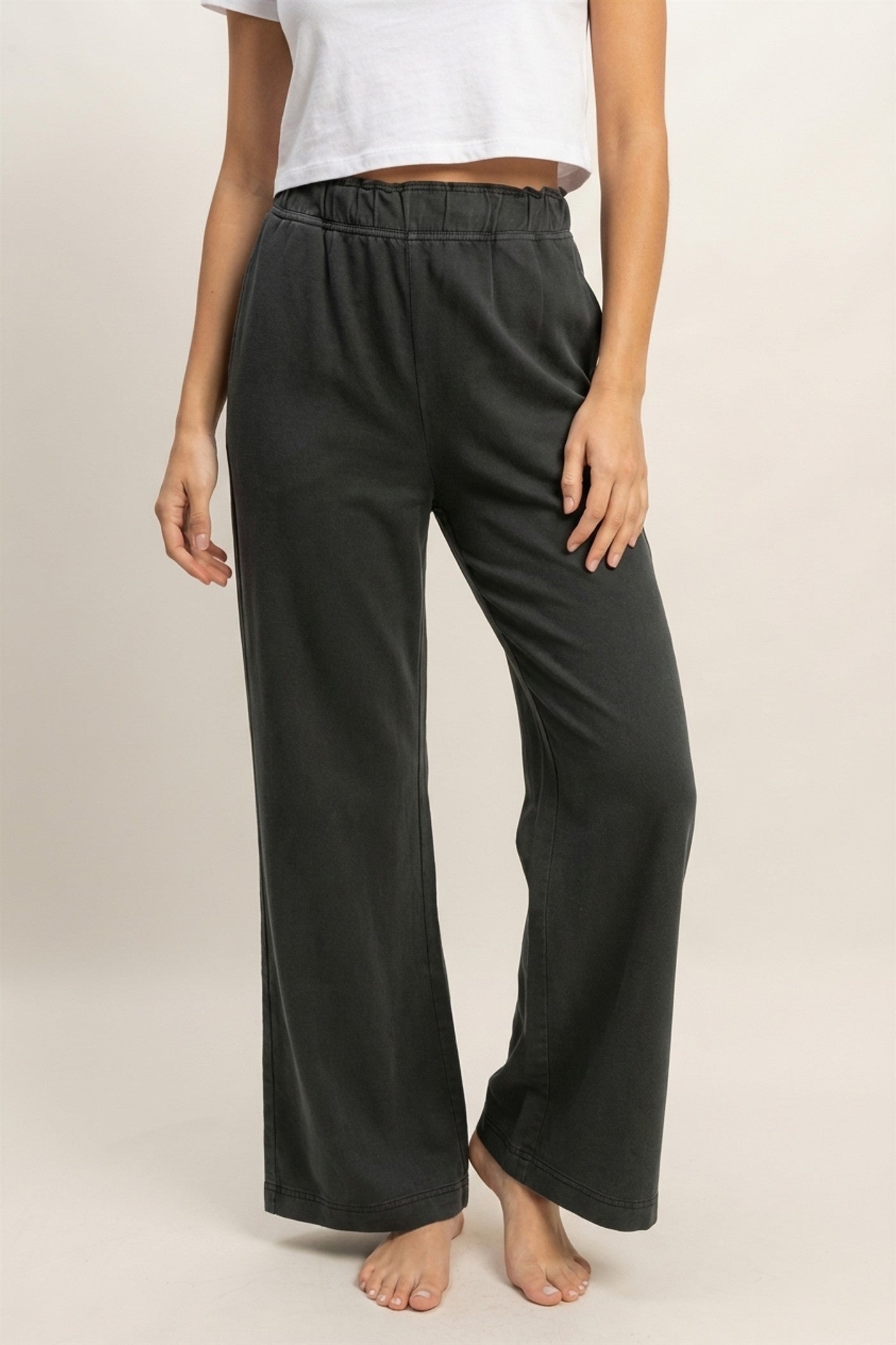 Wholesale High Waist Flare Pants Pants DZ24C346-D BLACK DOUBLE ZERO