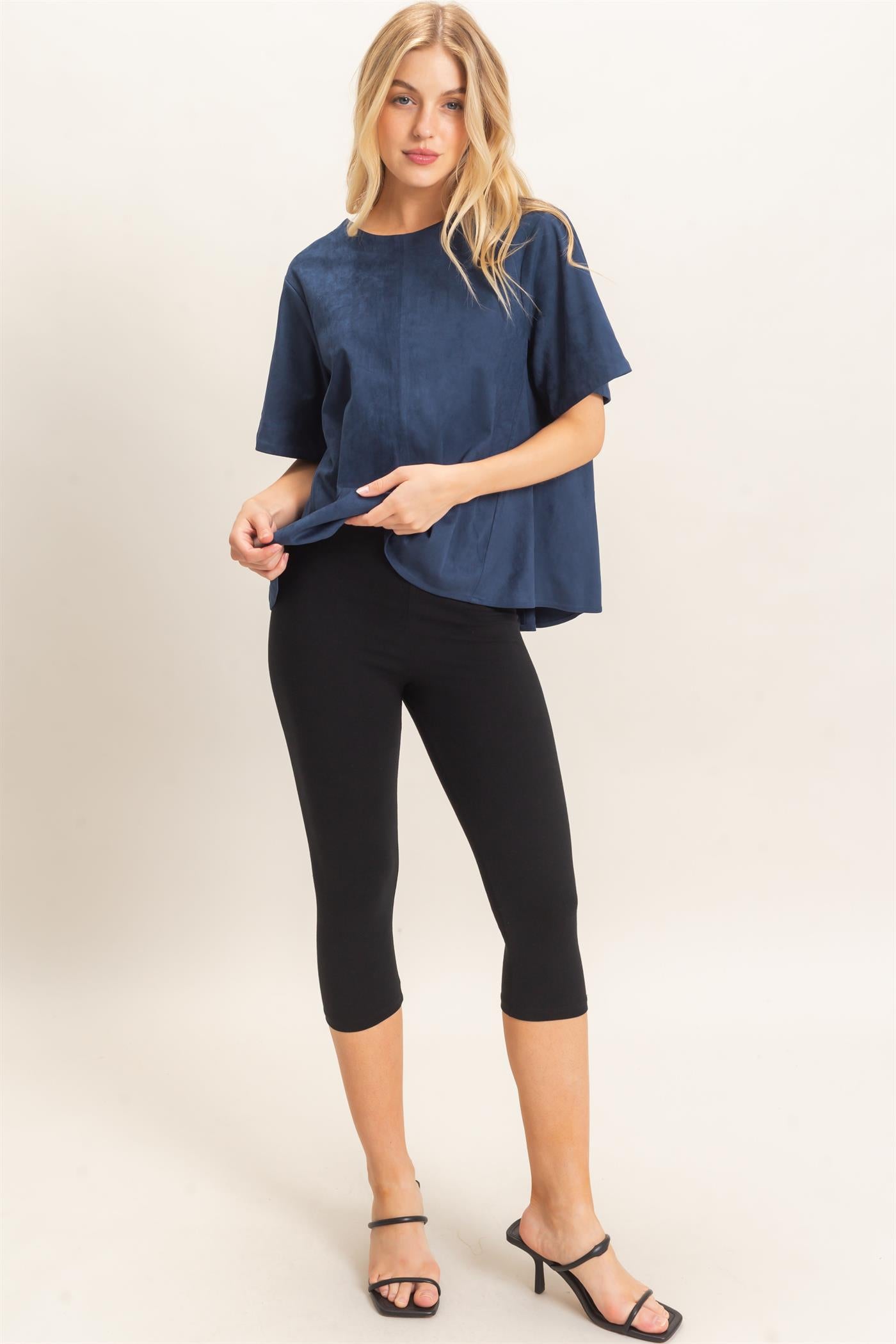 Wholesale Suede Boat Neck Top Clothing Tops HF26E351 MIDNIGHT NAVY HYFVE