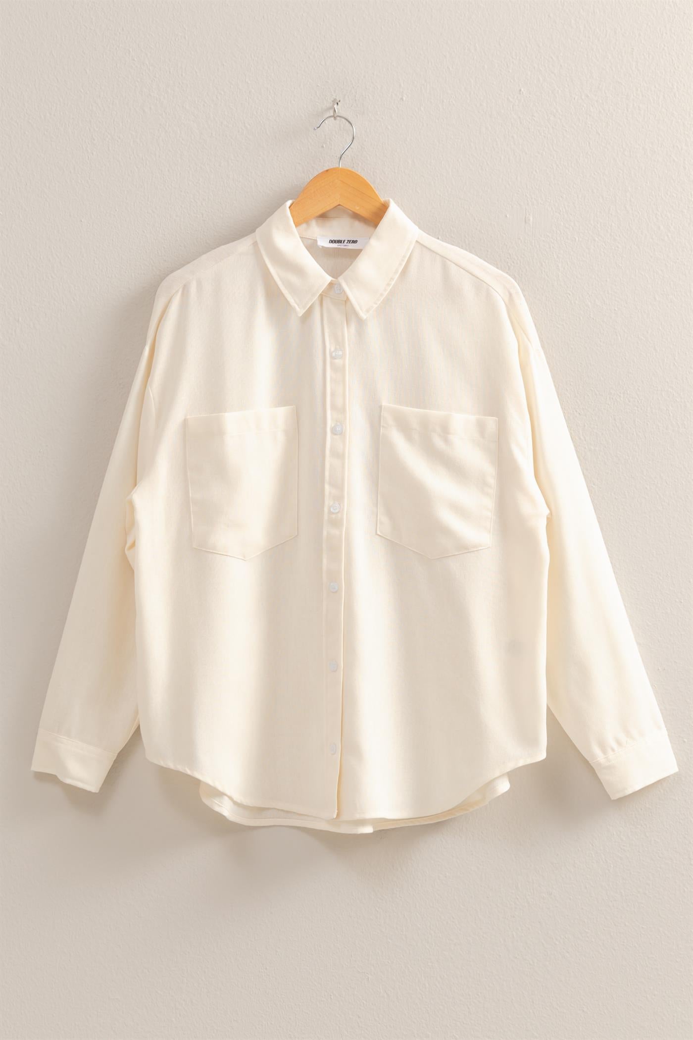 Wholesale Sand Washed Relaxed Long Sleeve Shirt Clothing Tops DZ24C609 WHITE DOUBLE ZERO