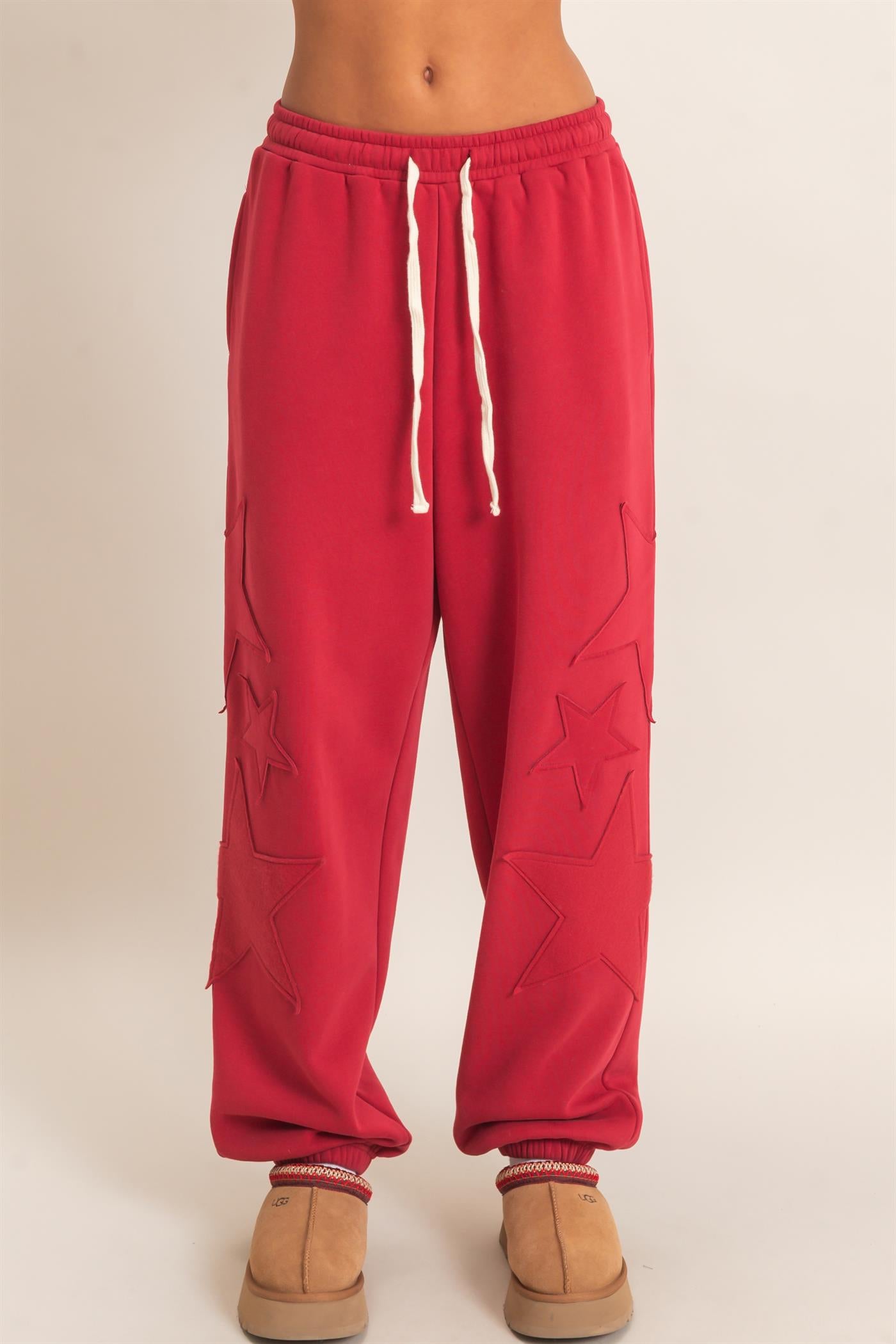Wholesale Star Patch Jogger Pants Joggers DZ26E889 DARK RED DOUBLE ZERO