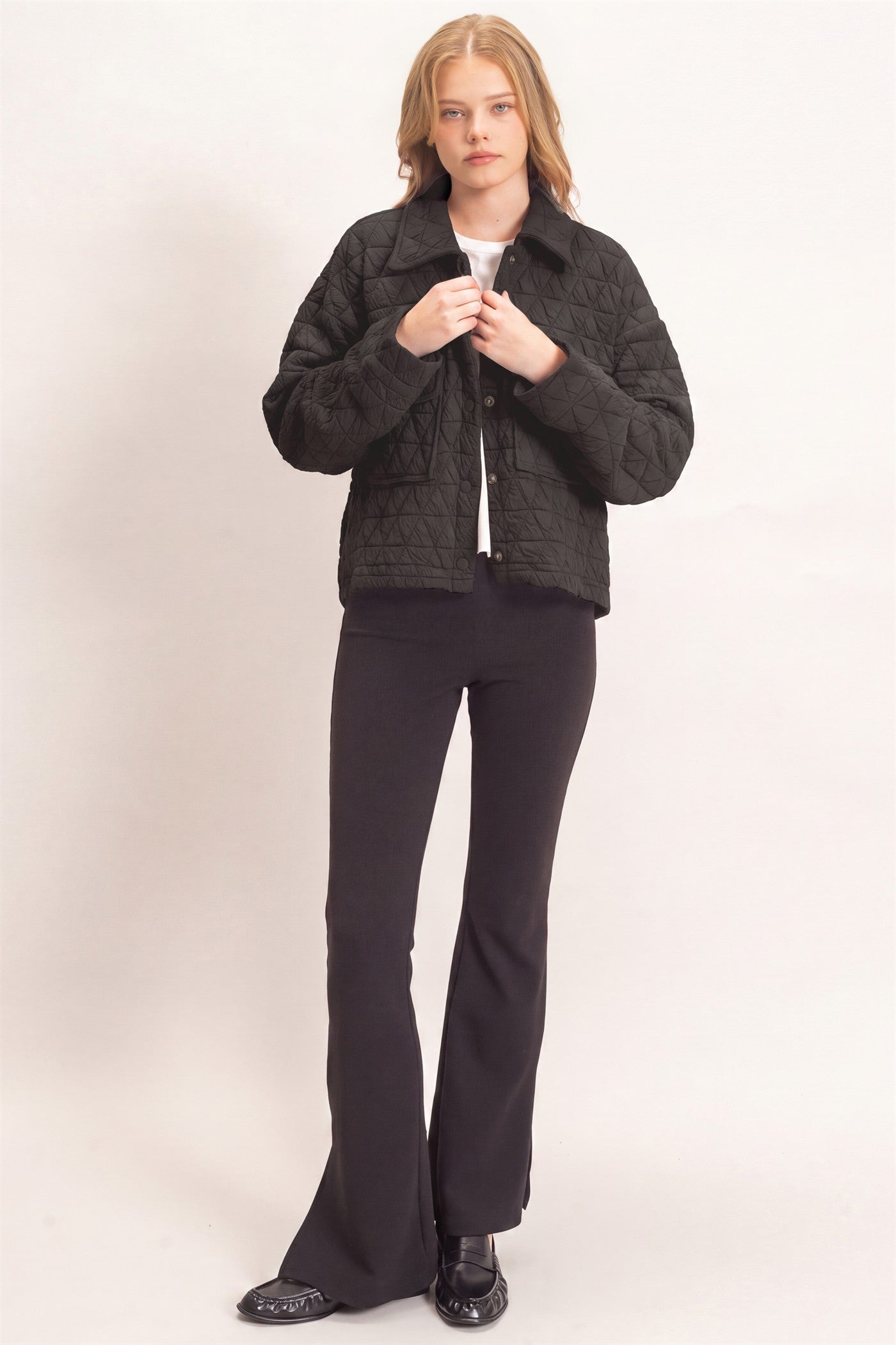 Wholesale Triangle Quilted Button-Up Jacket Coats & Jackets HF26F145 BLACK DOUBLE ZERO