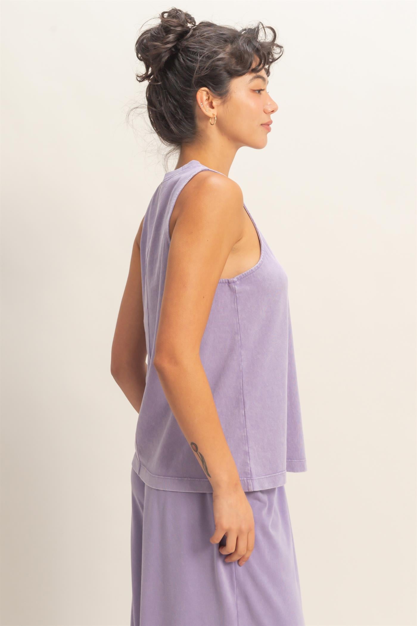 Wholesale Mineral Washed Sleeveless Top Clothing Tops DZ26A739 DUSTY PURPLE DOUBLE ZERO