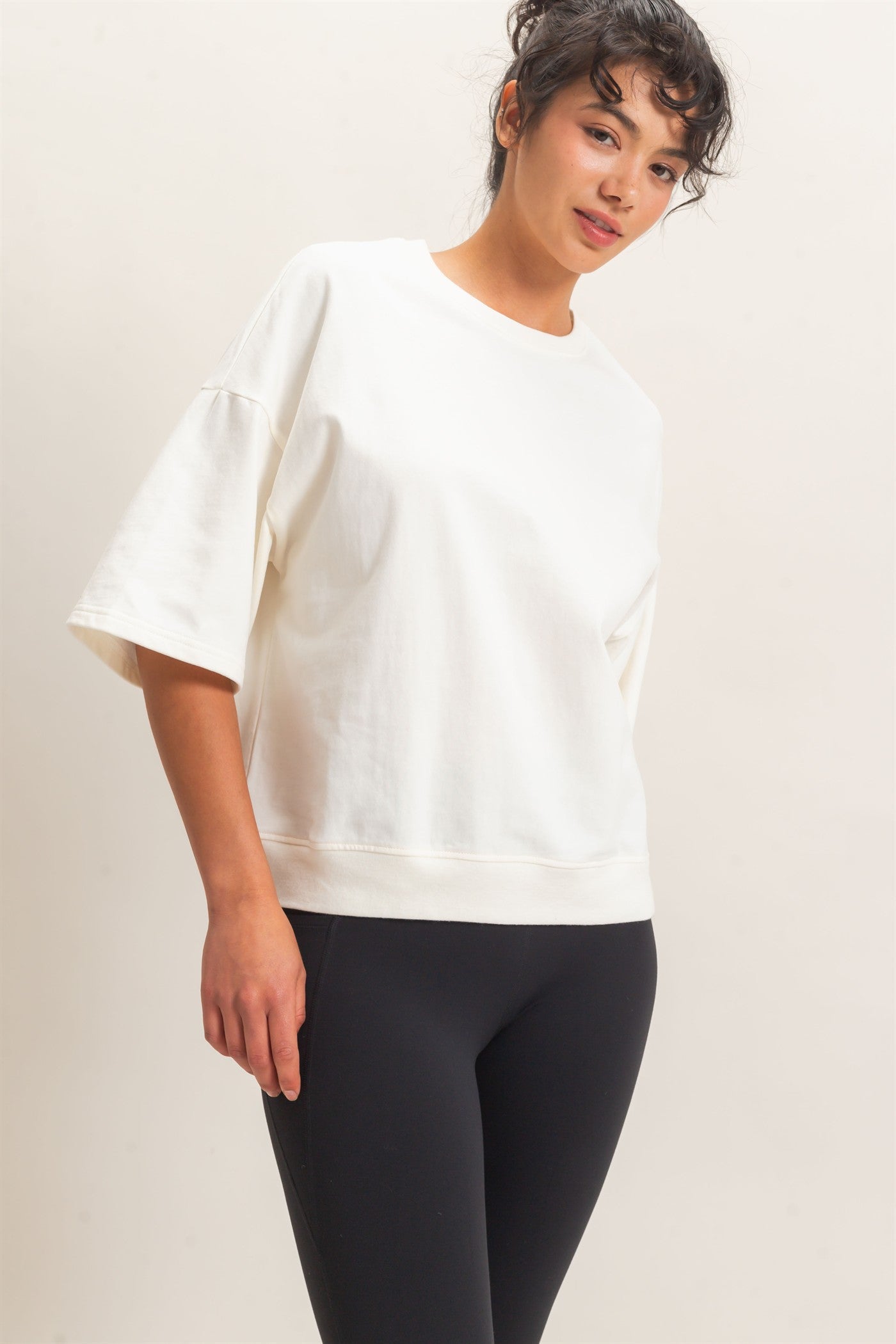 Wholesale Washed Crew Neck Short Sleeve Top Clothing Tops DZ26E381 CREAM DOUBLE ZERO
