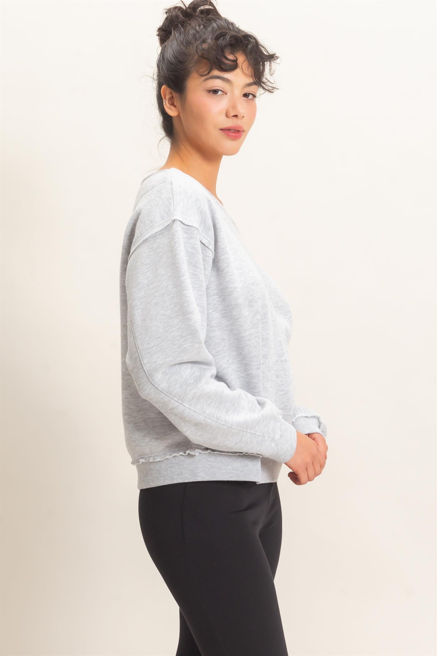 Wholesale Off Shoulder Sweatshirt Sweatshirts DZ26C880 HEATHER GRAY DOUBLE ZERO