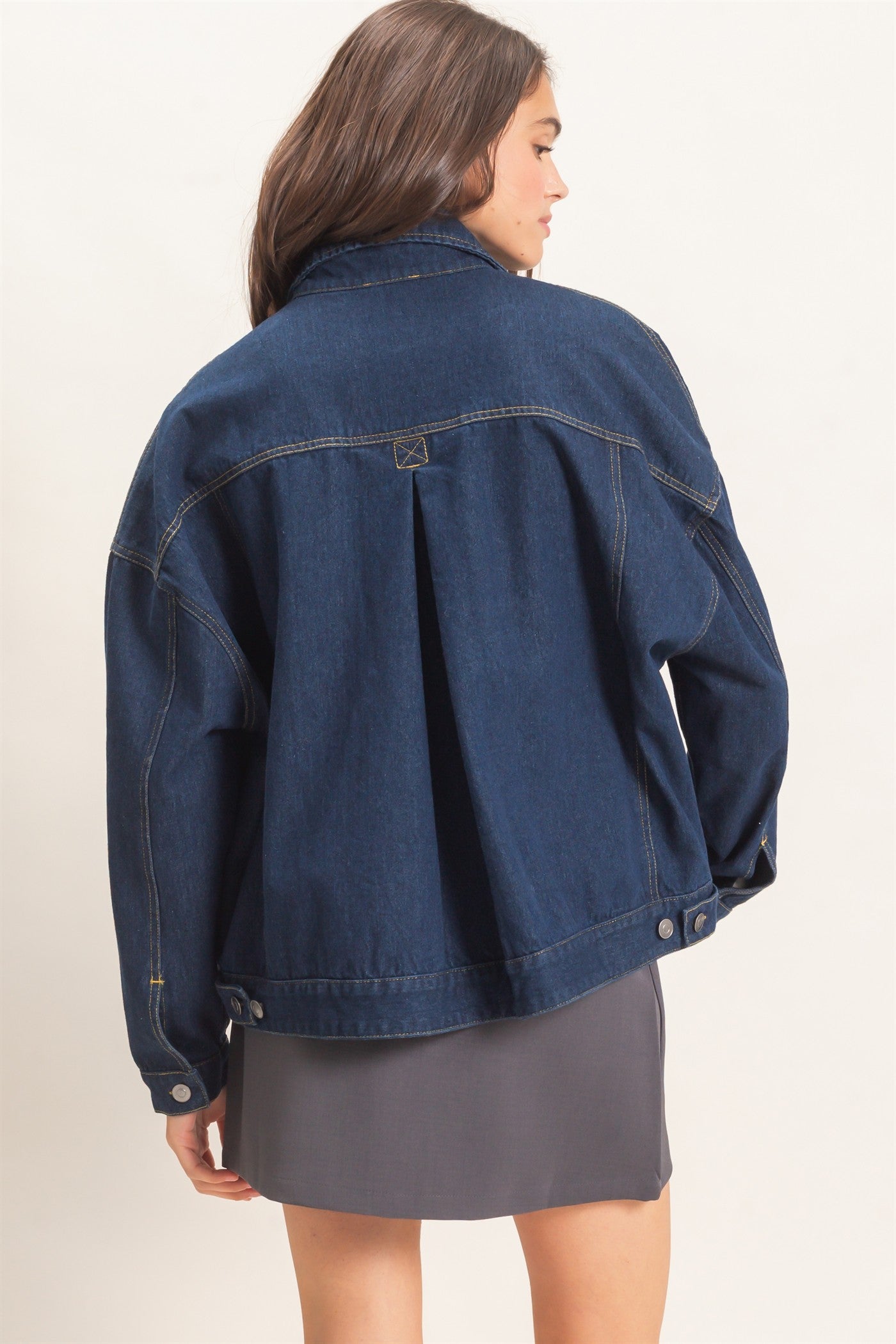 Wholesale Button-Up Denim Jacket Coats & Jackets HF26E001 DARK DENIM HYFVE
