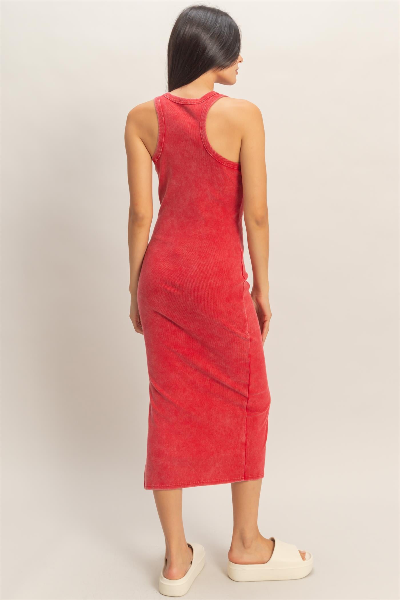 Wholesale Acid Washed Ribbed Midi Tank Dress Dresses DZ26C060 RED DOUBLE ZERO