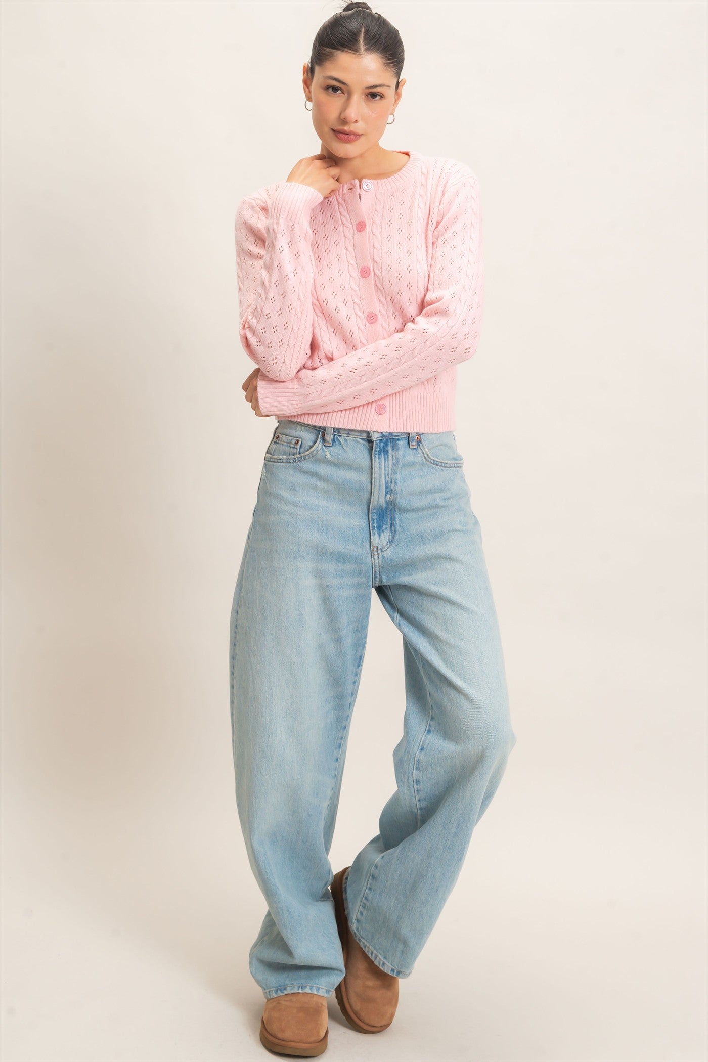 Wholesale Cable Knit Cardigan Cardigans HF26E150 PINK HYFVE