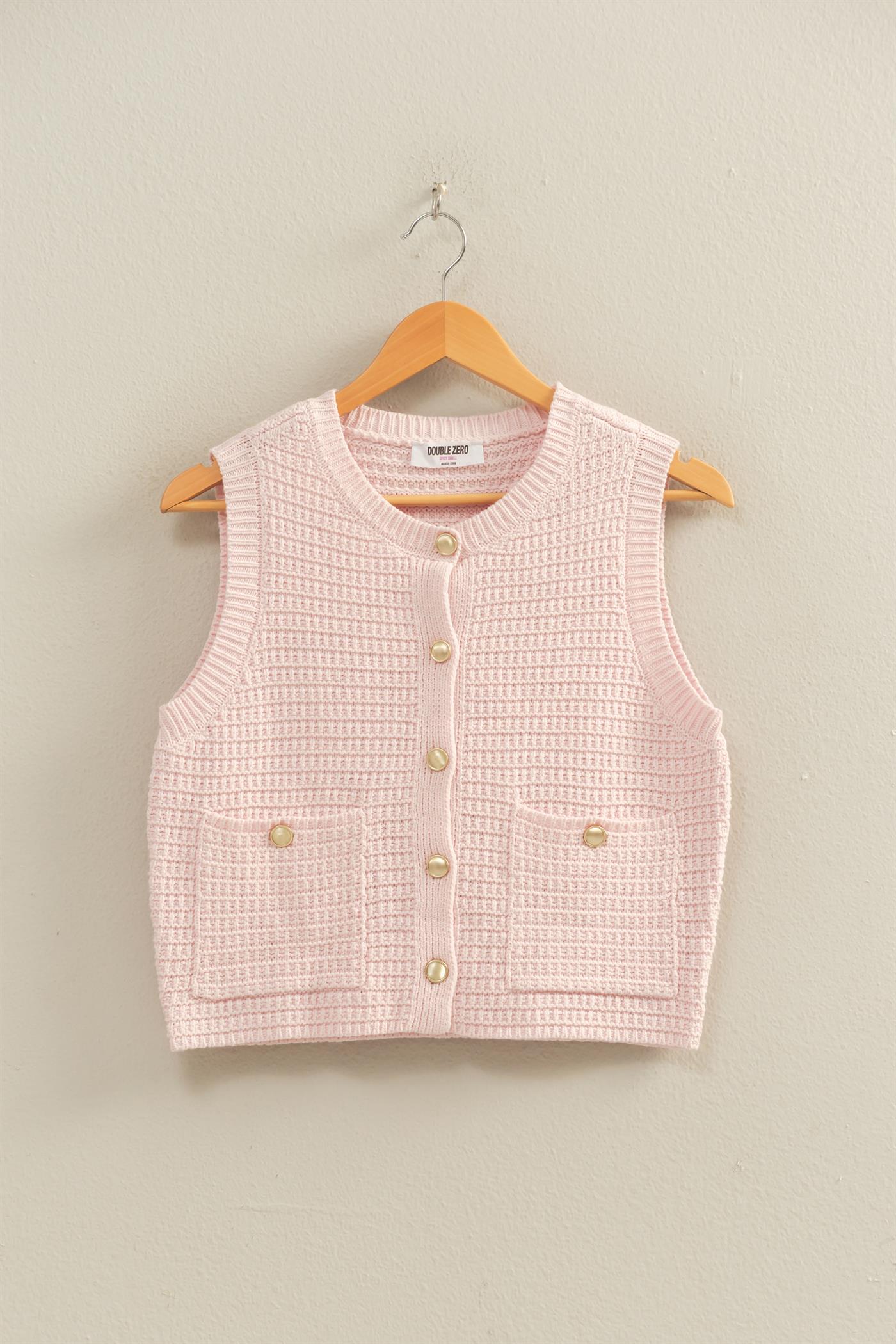 Wholesale Textured Button-Front Vest With Pocket Clothing Tops DZ26A448 SOFT PINK DOUBLE ZERO