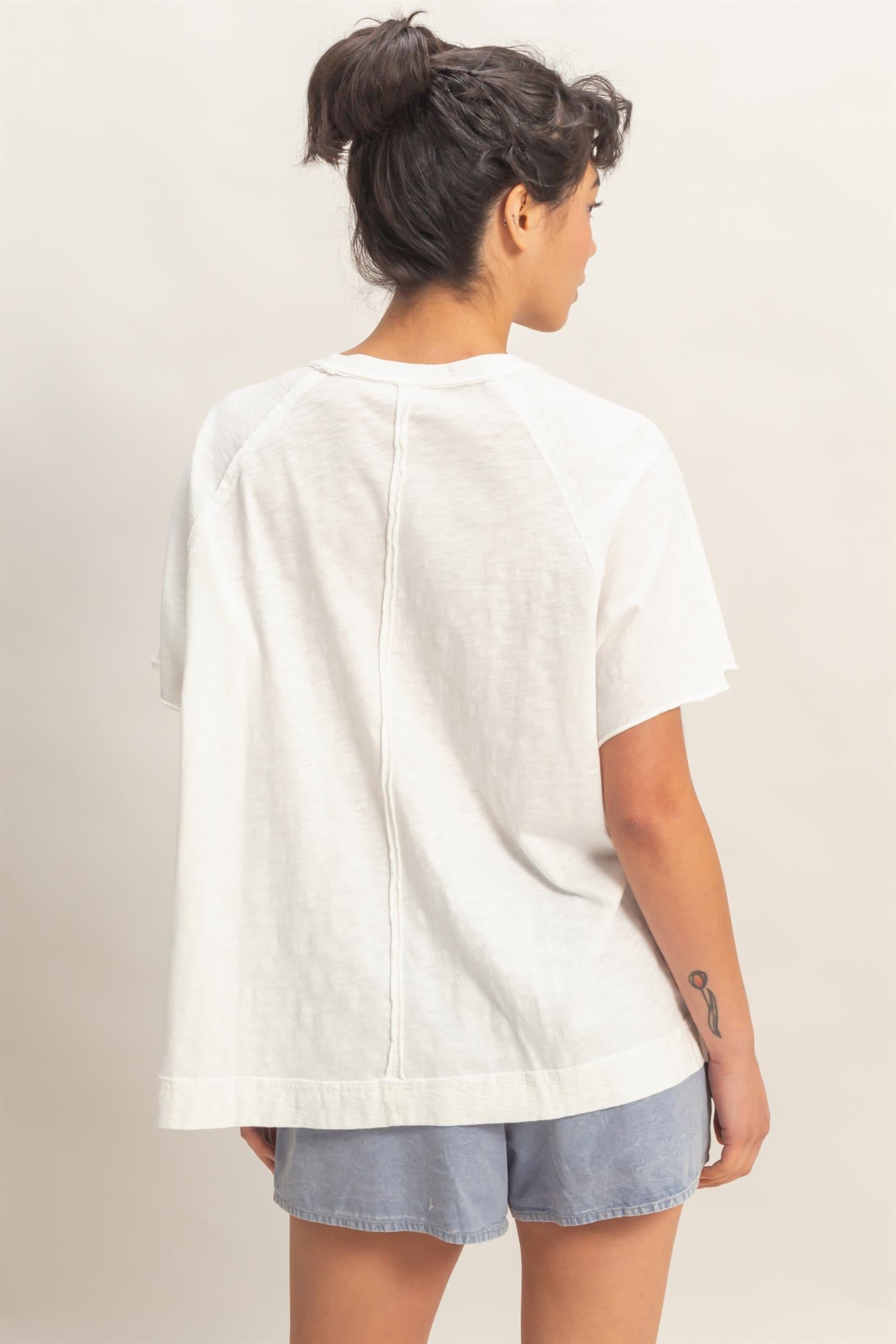 Wholesale Acid Washed Oversized Raw Edges Raglan Tee T-Shirts DZ26A333 WHITE DOUBLE ZERO