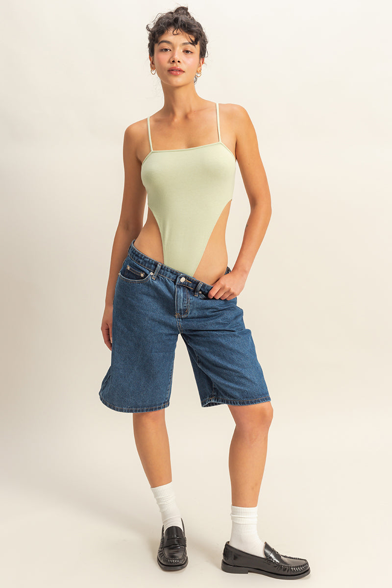 Wholesale Cami High-Cut Bodysuit Clothing Tops DZ22E147 PASTEL GREEN DOUBLE ZERO
