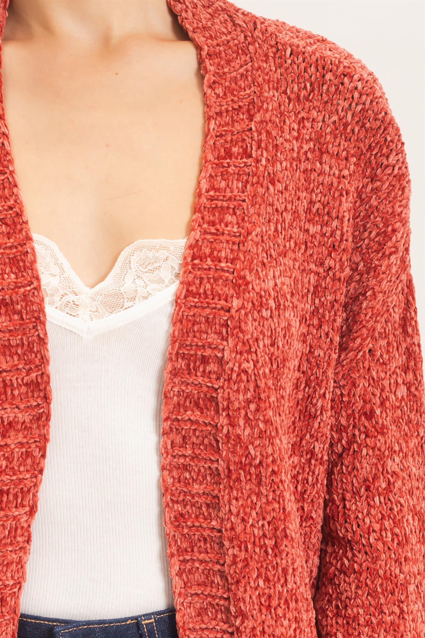 Wholesale Patch Pocket Chenille Cardigan Cardigans HF26E839 RUST HYFVE