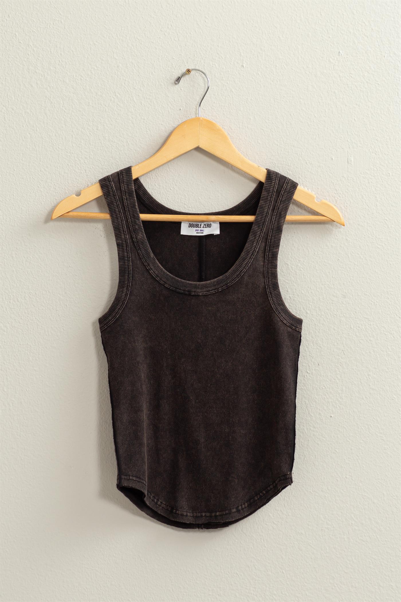 Wholesale Acid Washed Tank Top Clothing Tops DZ24A649-D BLACK DOUBLE ZERO