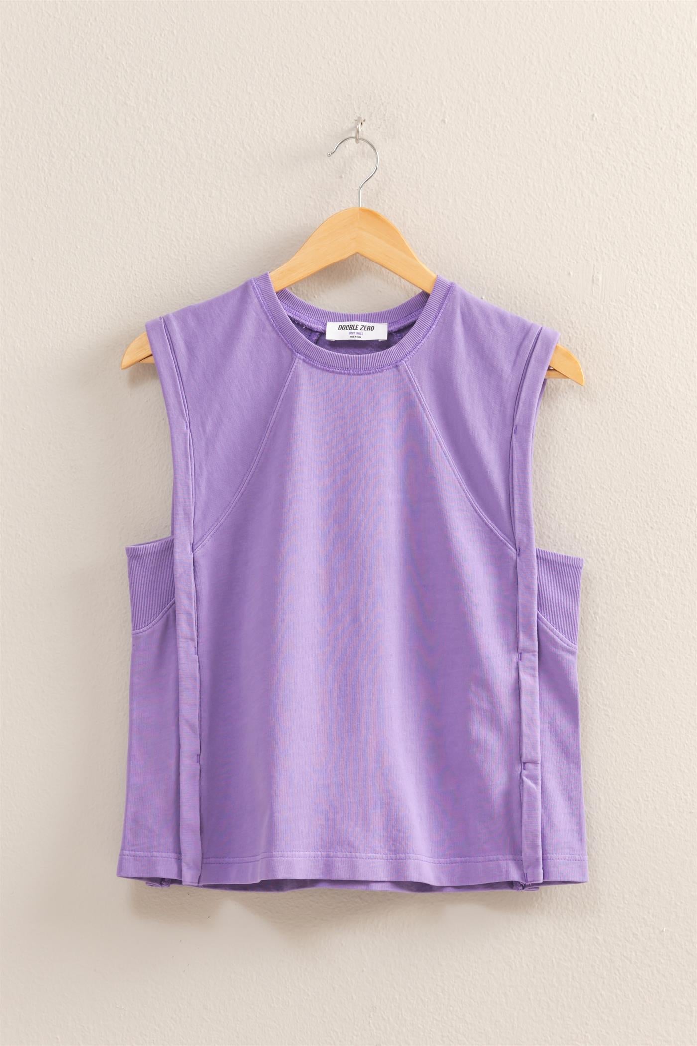 Wholesale Round Neck Sleeveless Boxy Top Clothing Tops DZ25C561 WISTERIA DOUBLE ZERO