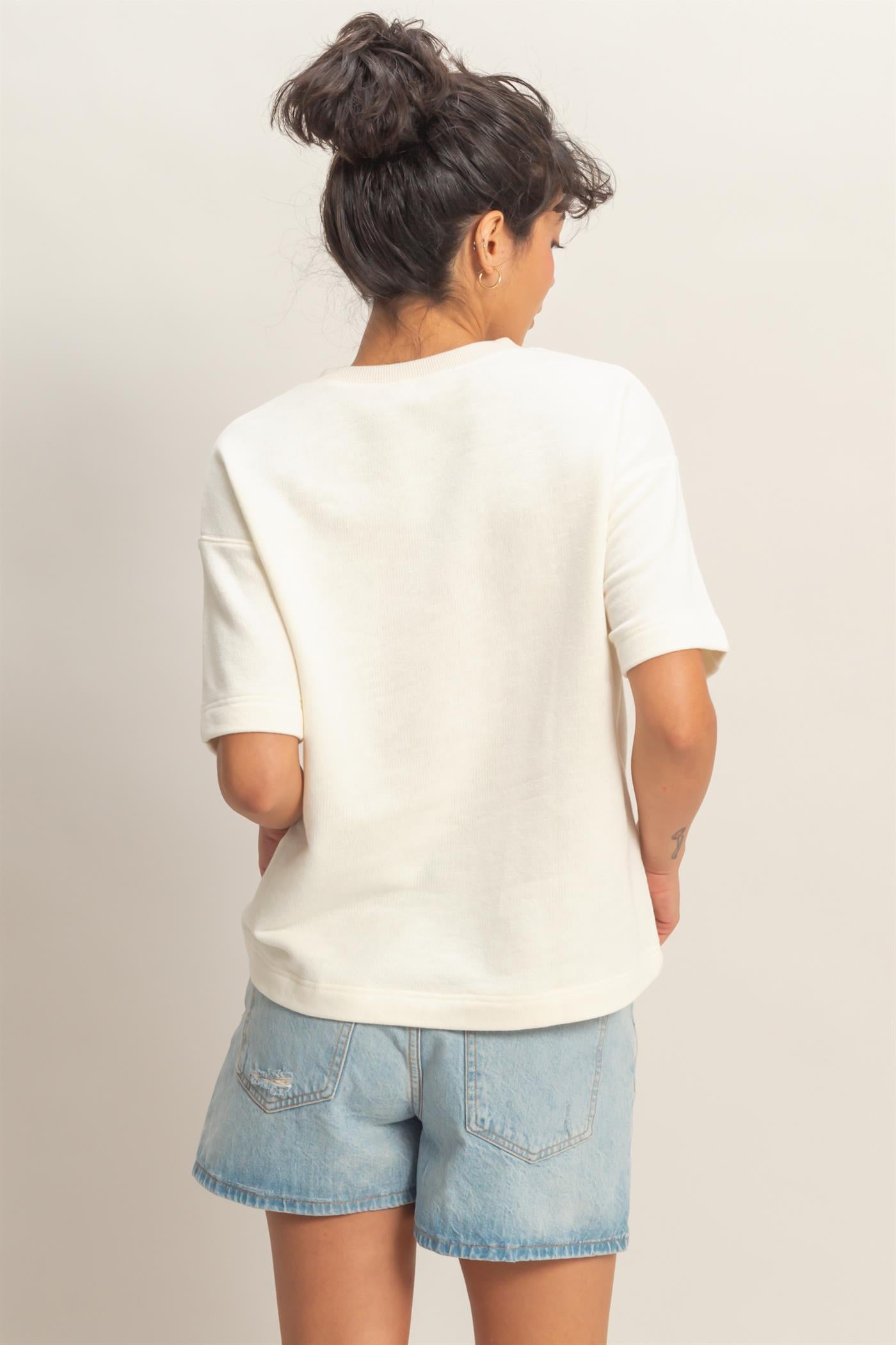 Wholesale Crew Neck Short Sleeve Top Clothing Tops DZ26A891 WHIP CREAM DOUBLE ZERO